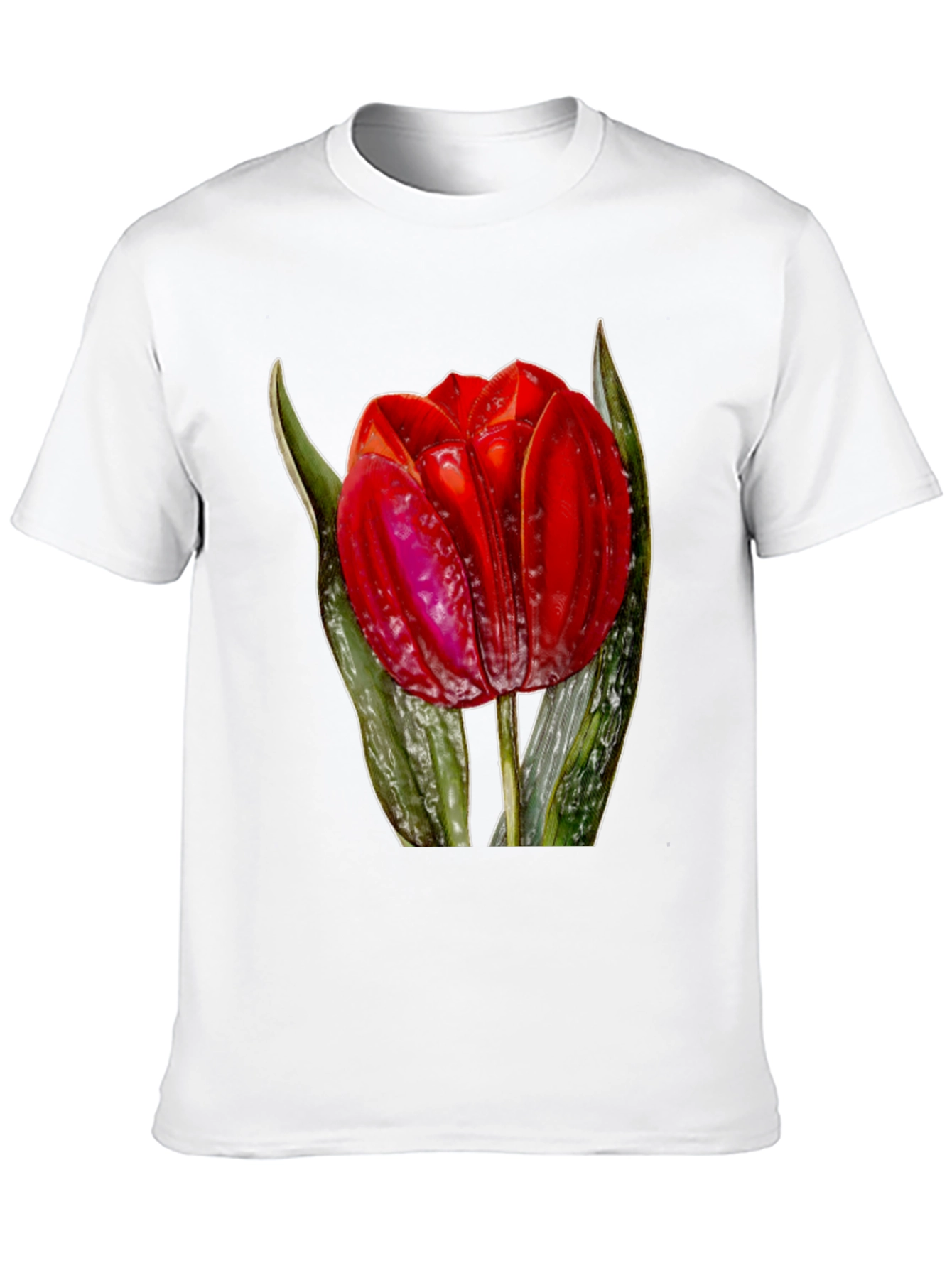 Red Tulip Flower Graphic Print Black T-Shirt