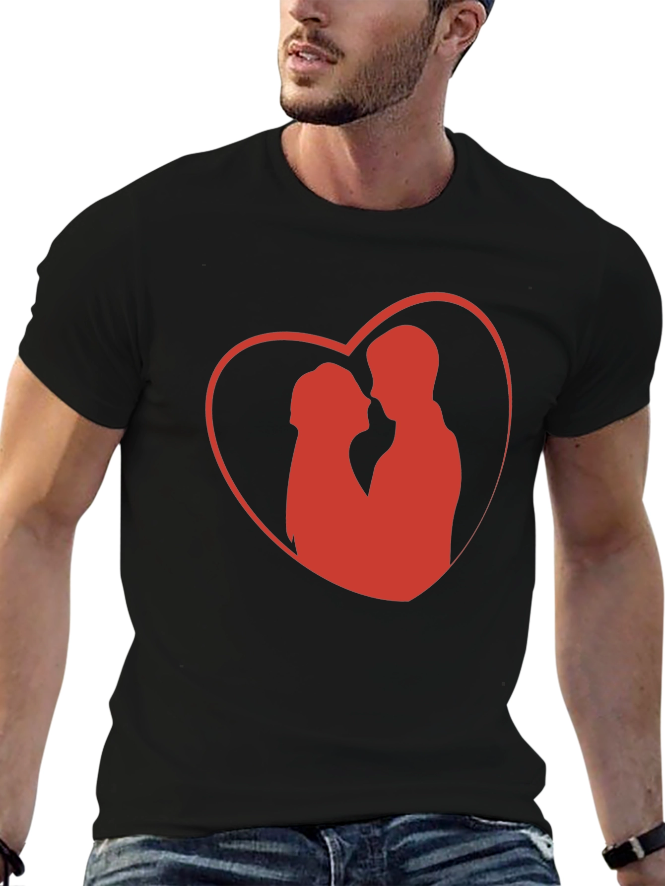 Romantic Heart Graphic Tee - Black Cotton Blend