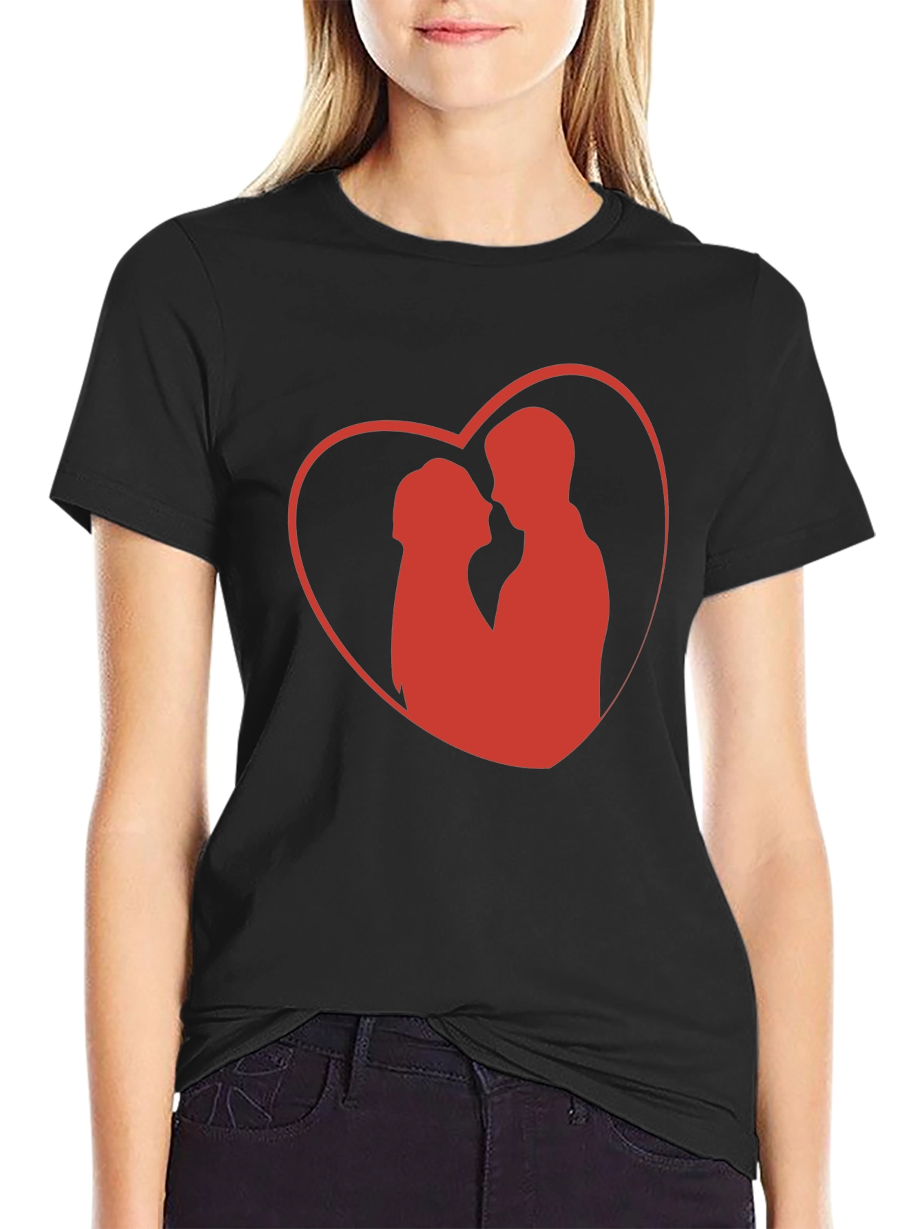 Romantic Heart Graphic Tee - Black Cotton Blend