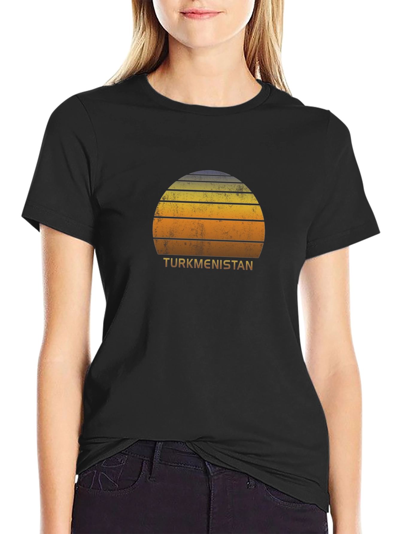 Retro Turkmenistan Sunset T-Shirt - Black