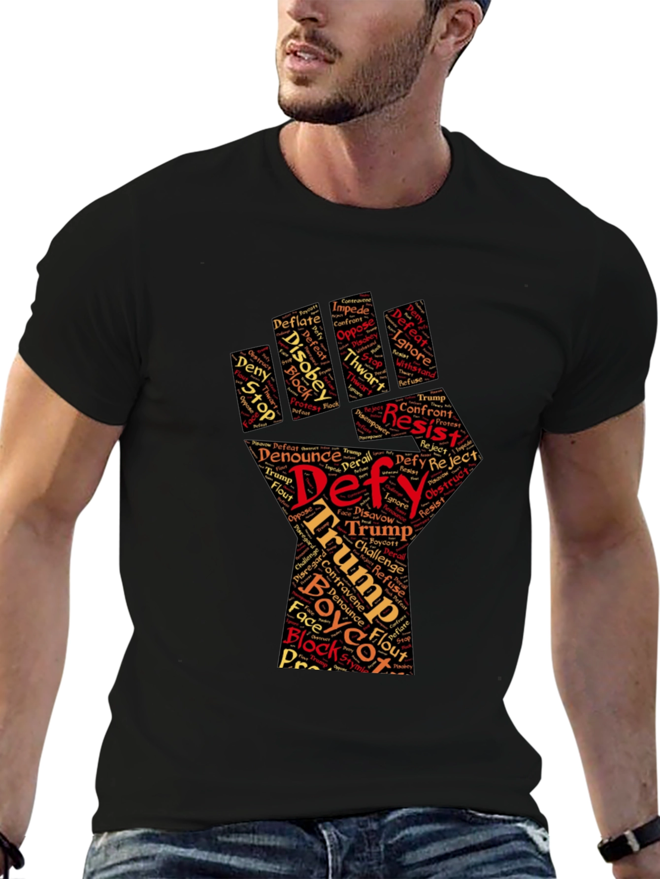 Defy Trump Graphic Tee - Resist! Black Cotton T-Shirt