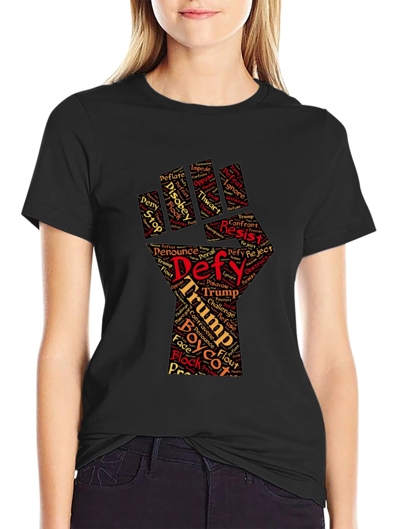 Defy Trump Graphic Tee - Resist! Black Cotton T-Shirt