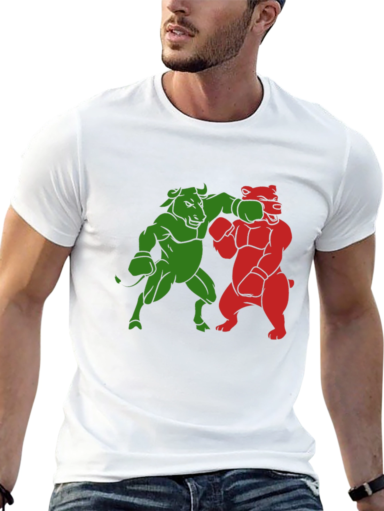 Bull vs Bear Boxing Match Graphic Tee