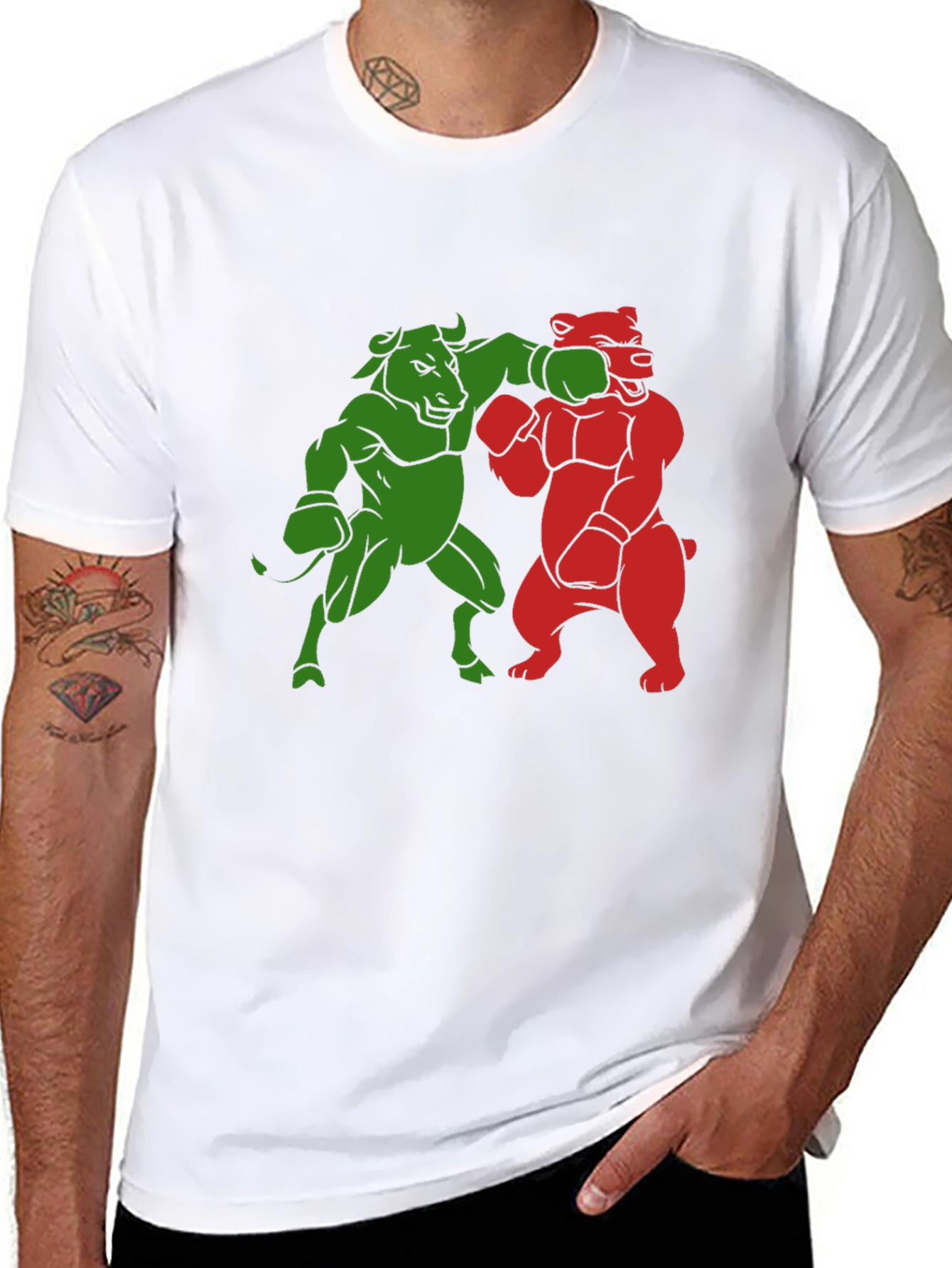 Bull vs Bear Boxing Match Graphic Tee
