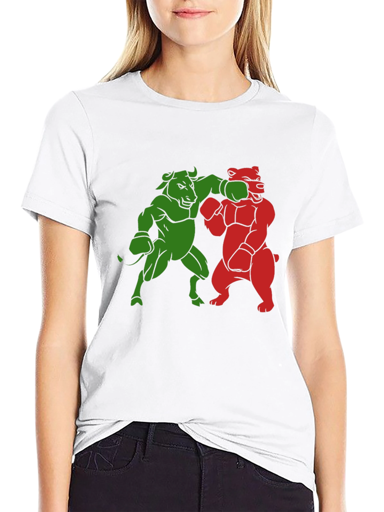 Bull vs Bear Boxing Match Graphic Tee