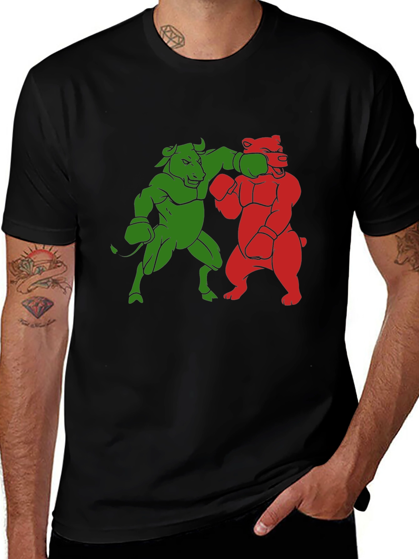 Bull vs Bear Boxing Match Graphic Tee