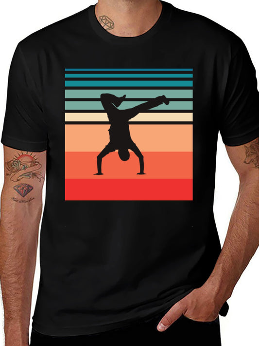 Retro Handstand Silhouette Tee - Vintage Style Acrobat Shirt