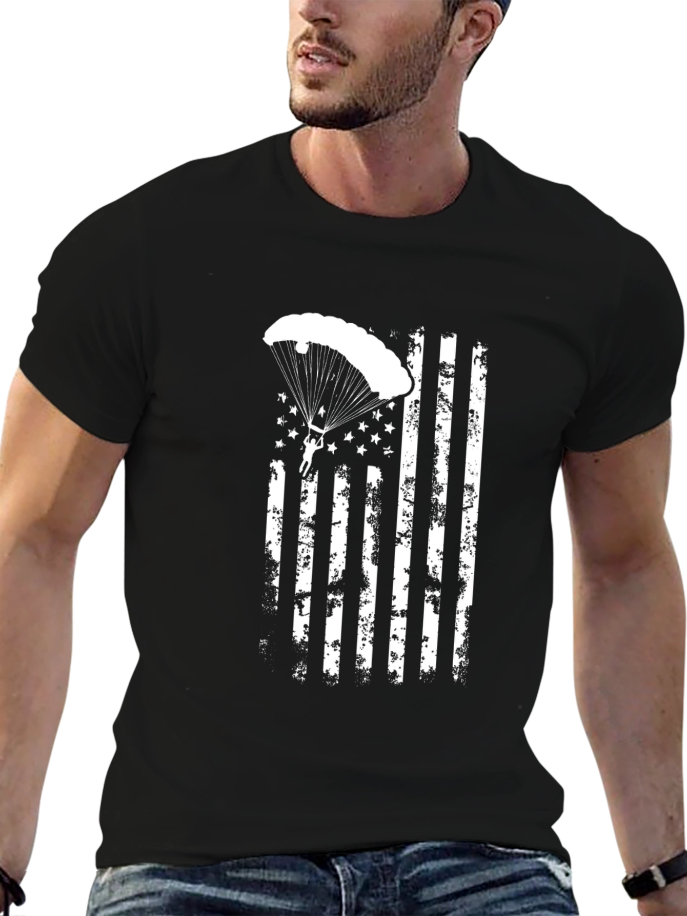 Patriotic Parachutist USA Flag Graphic T-Shirt