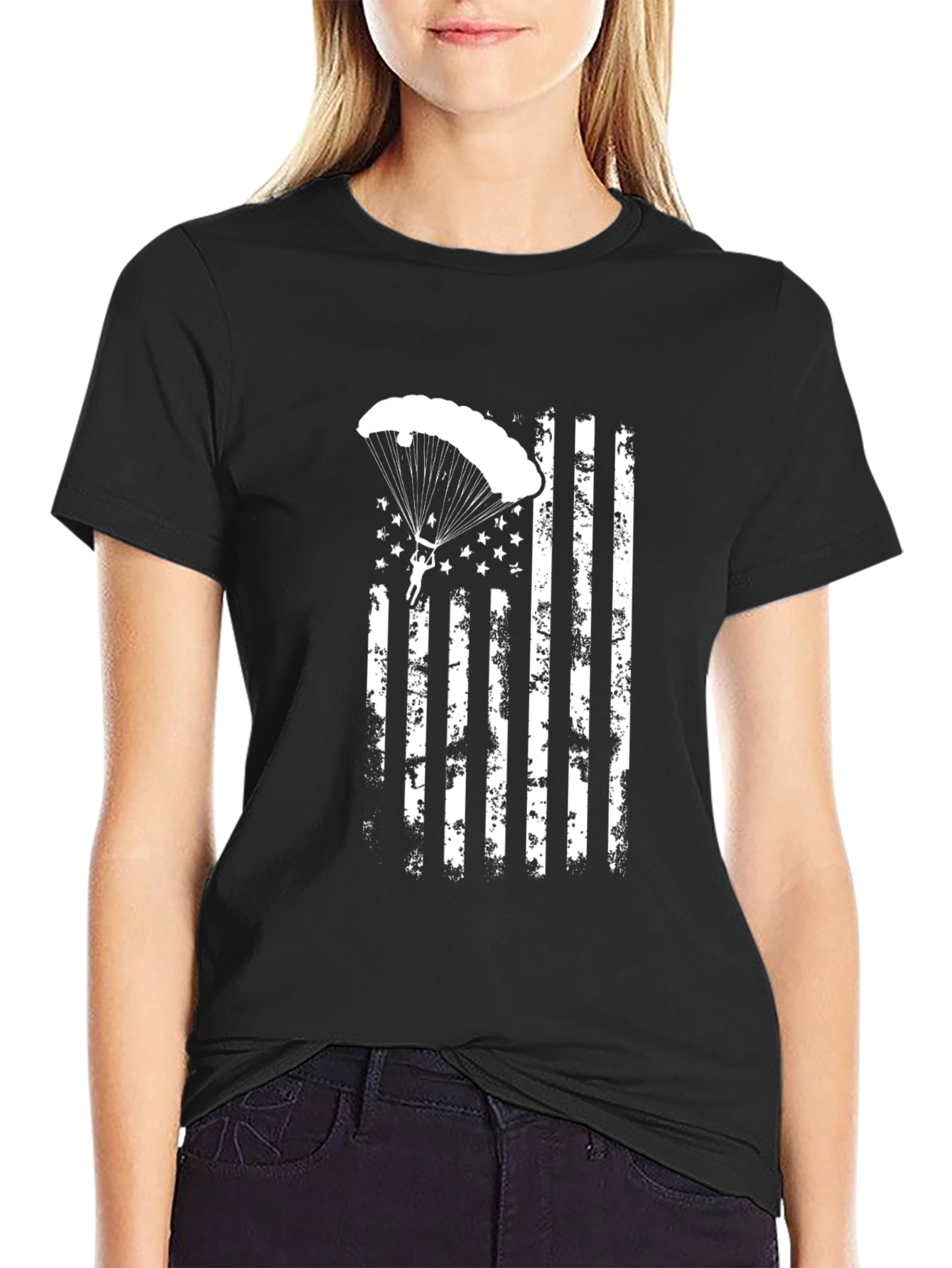 Patriotic Parachutist USA Flag Graphic T-Shirt