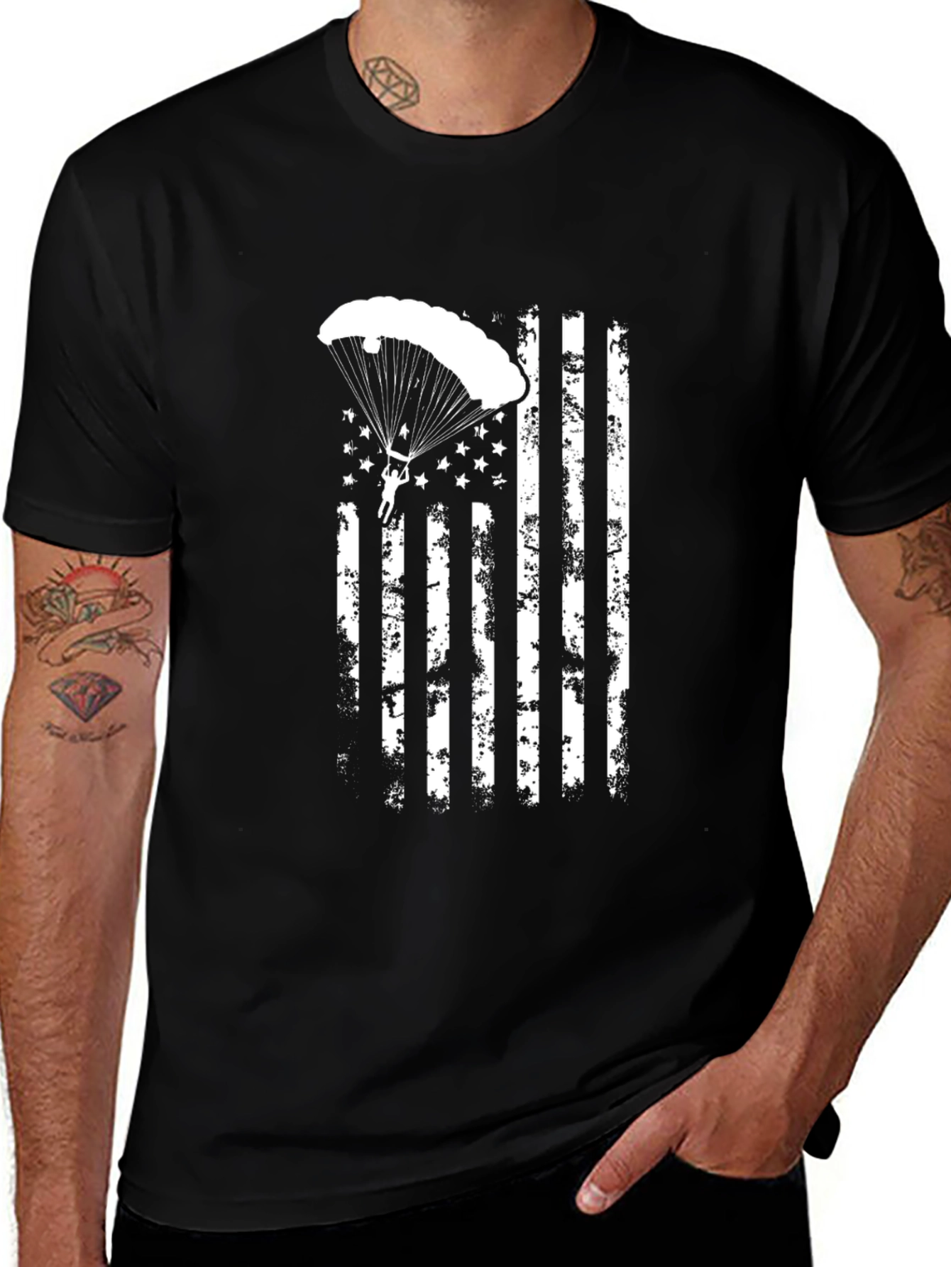 Patriotic Parachutist USA Flag Graphic T-Shirt