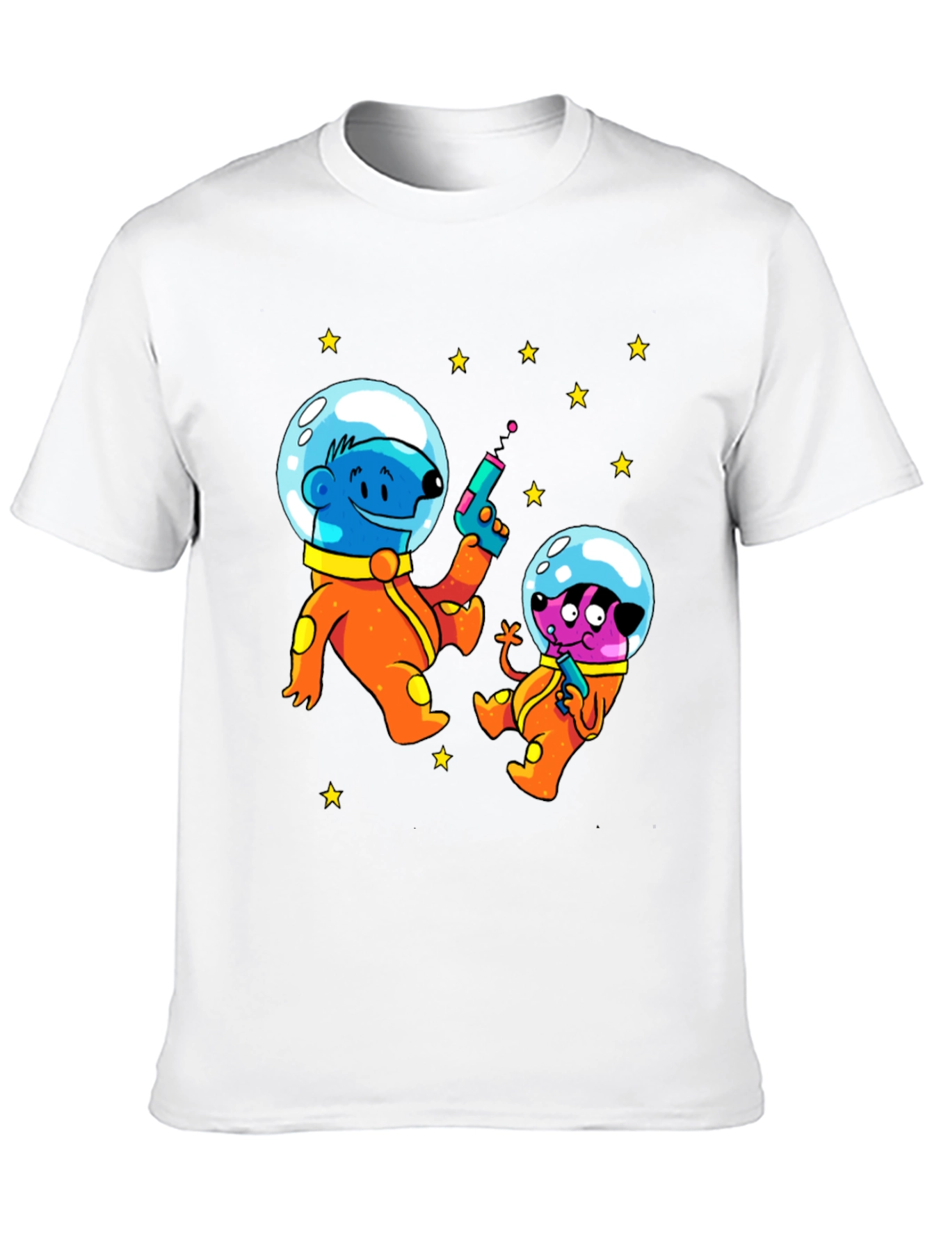Cartoon Astronauts Black T-Shirt