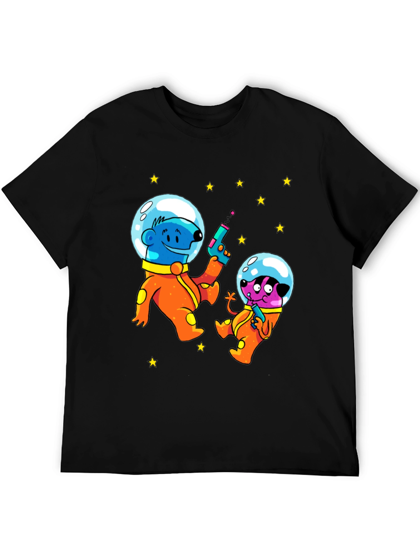 Cartoon Astronauts Black T-Shirt