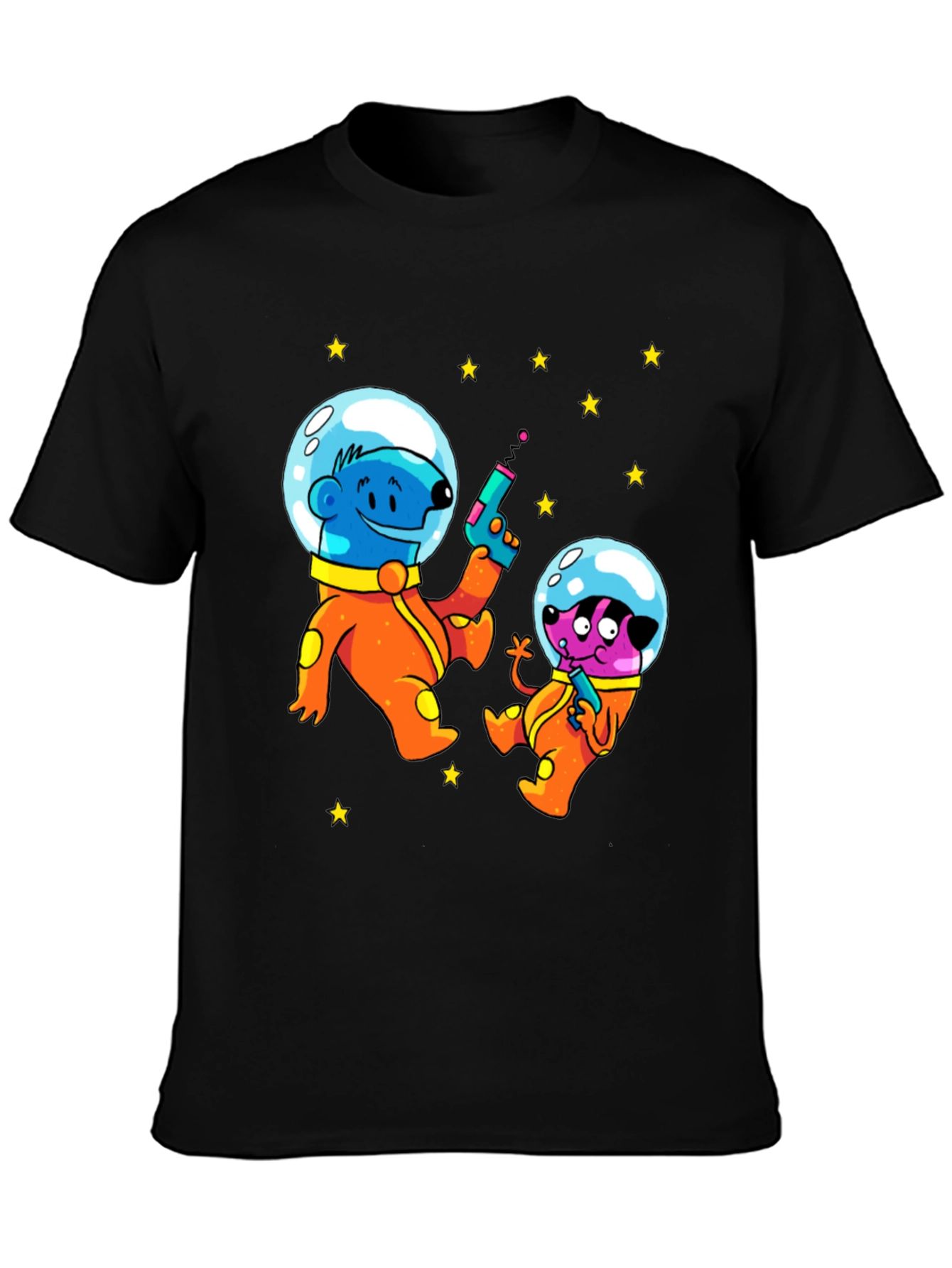Cartoon Astronauts Black T-Shirt