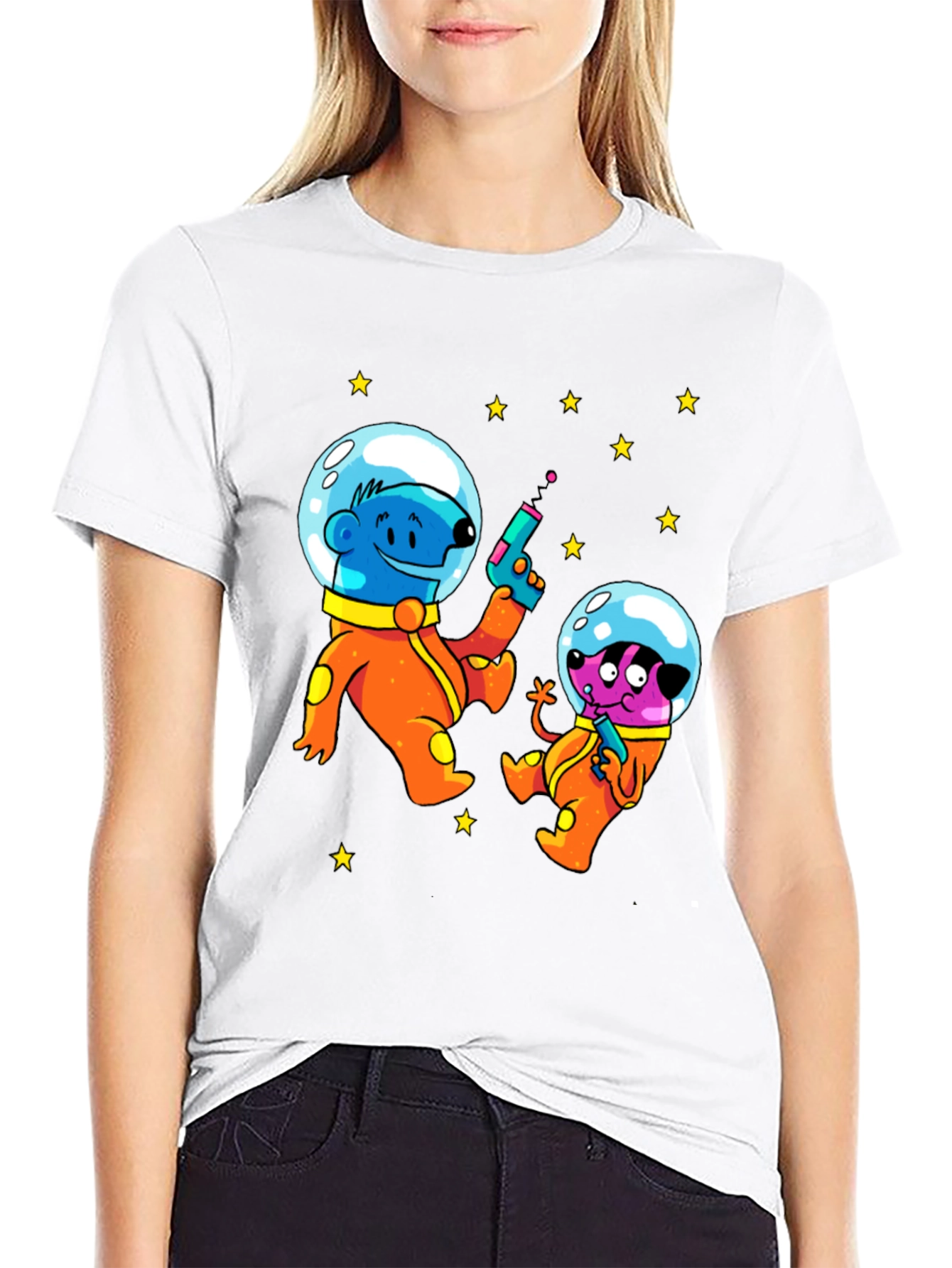 Cartoon Astronauts Black T-Shirt