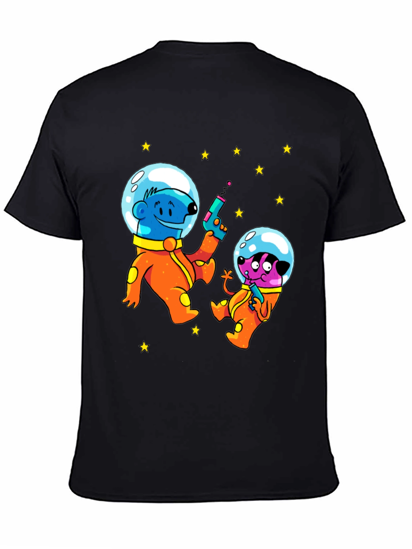 Cartoon Astronauts Black T-Shirt