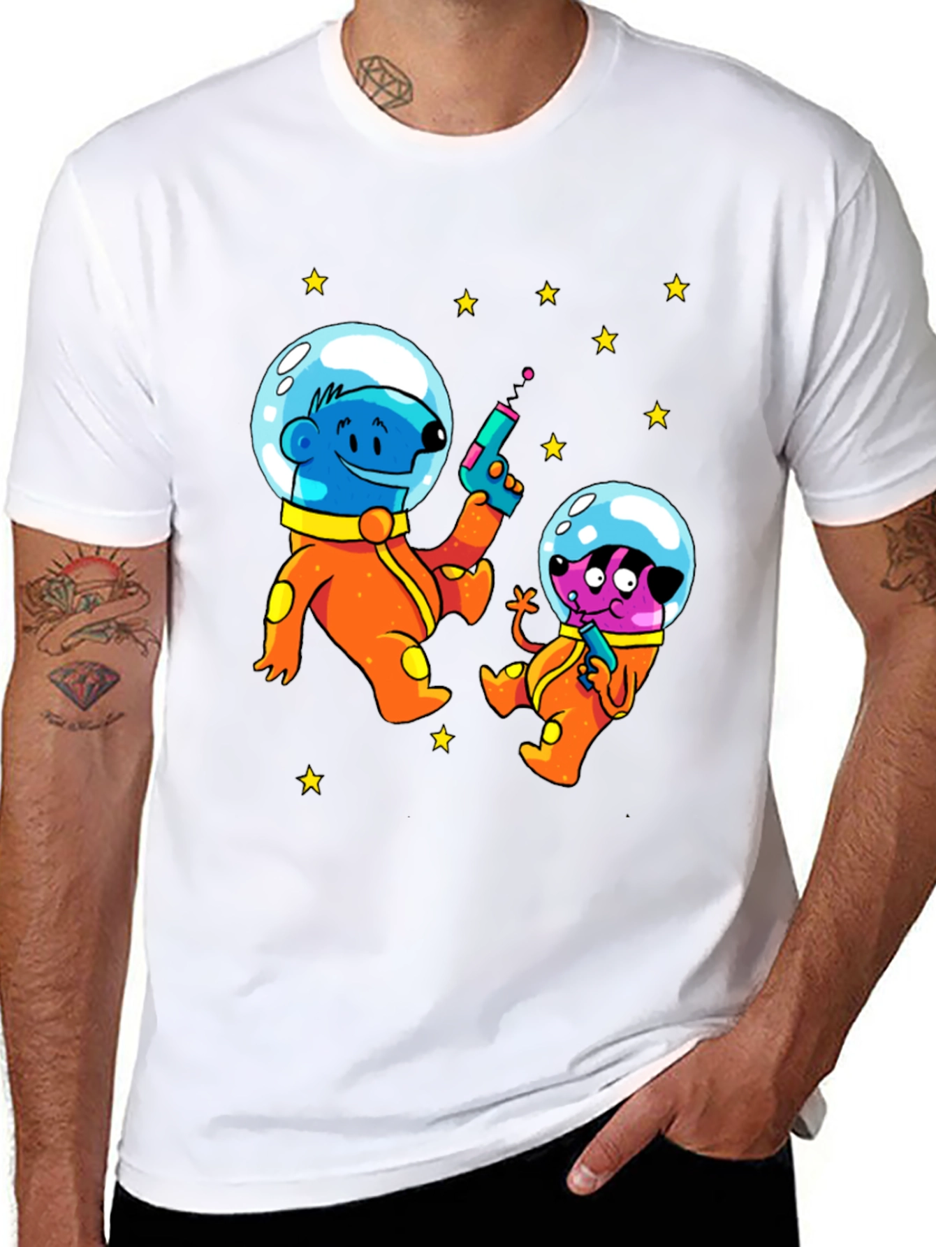Cartoon Astronauts Black T-Shirt