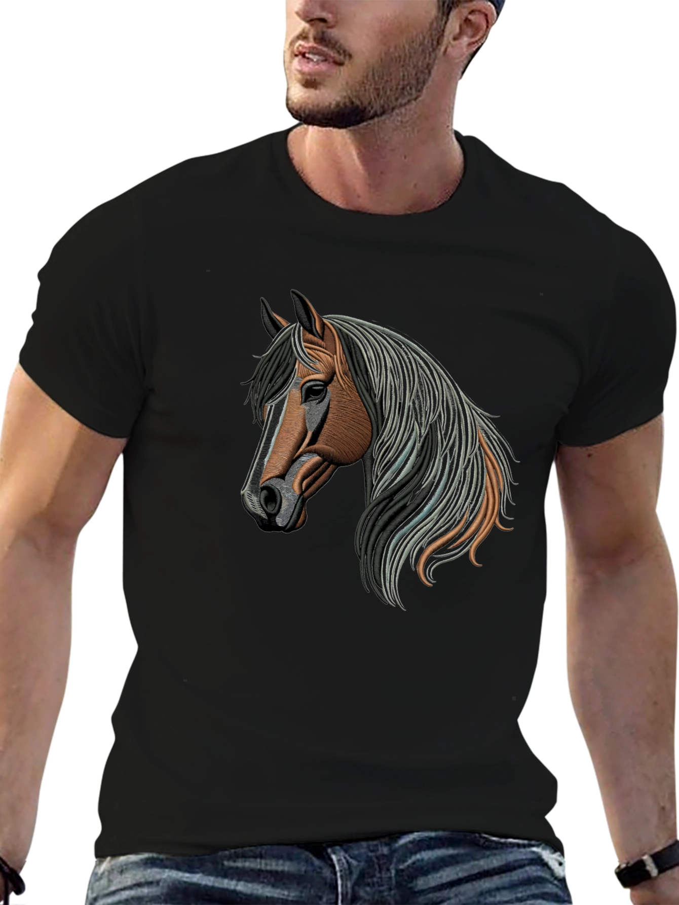 Horse Graphic Mens T-Shirt - Casual Black Tee