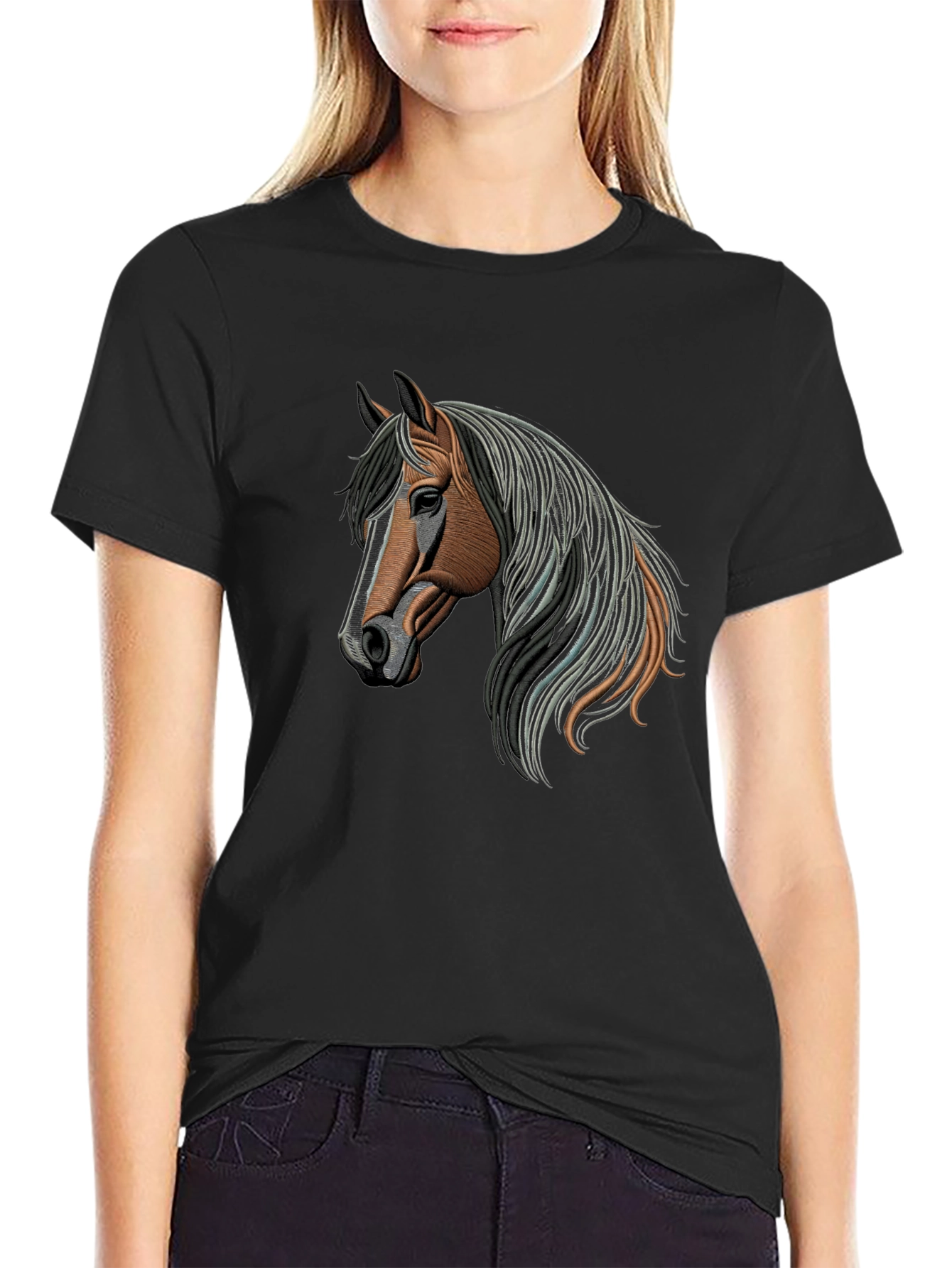 Horse Graphic Mens T-Shirt - Casual Black Tee