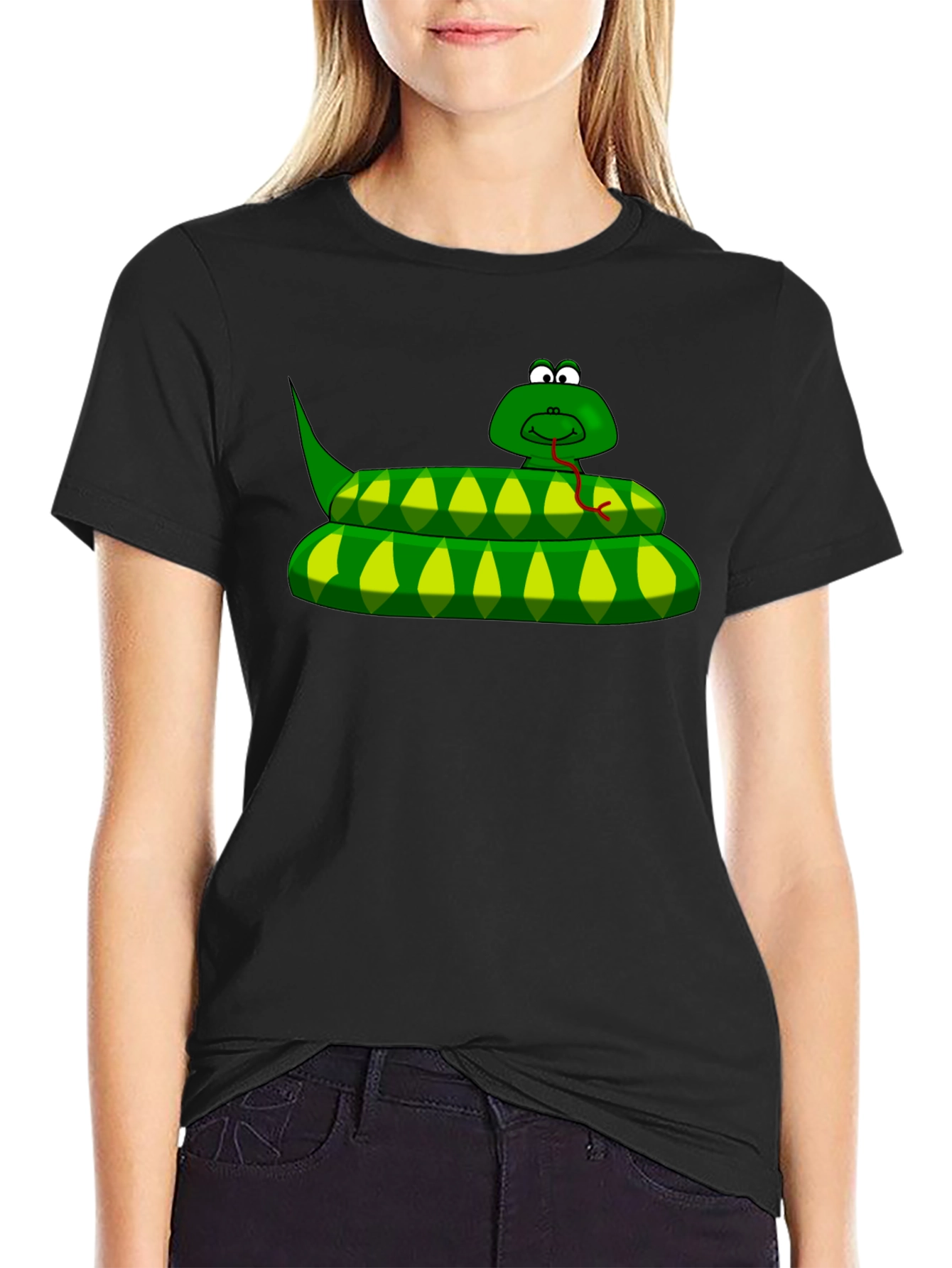 Cartoon Snake Graphic T-Shirt - Black