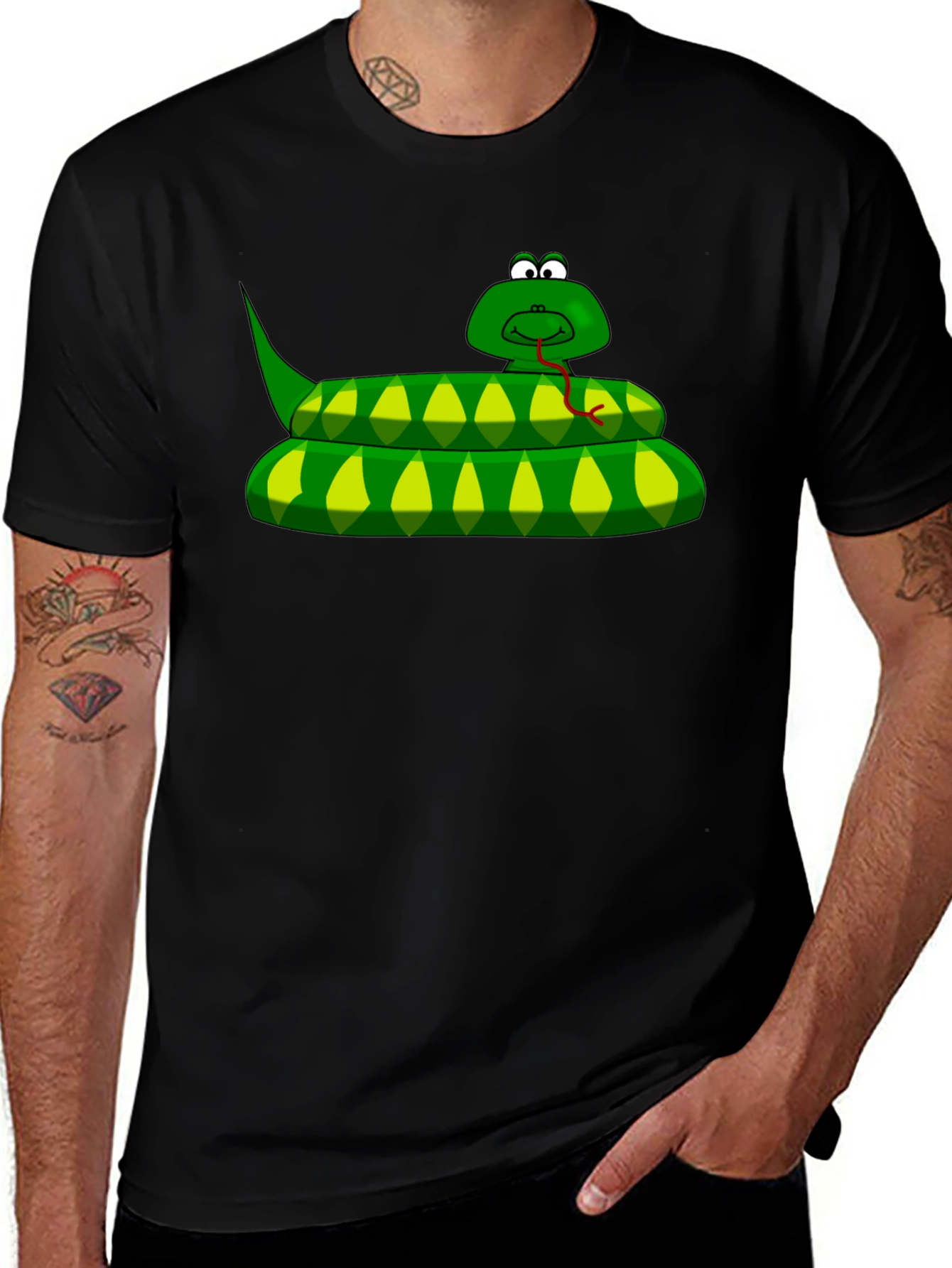 Cartoon Snake Graphic T-Shirt - Black