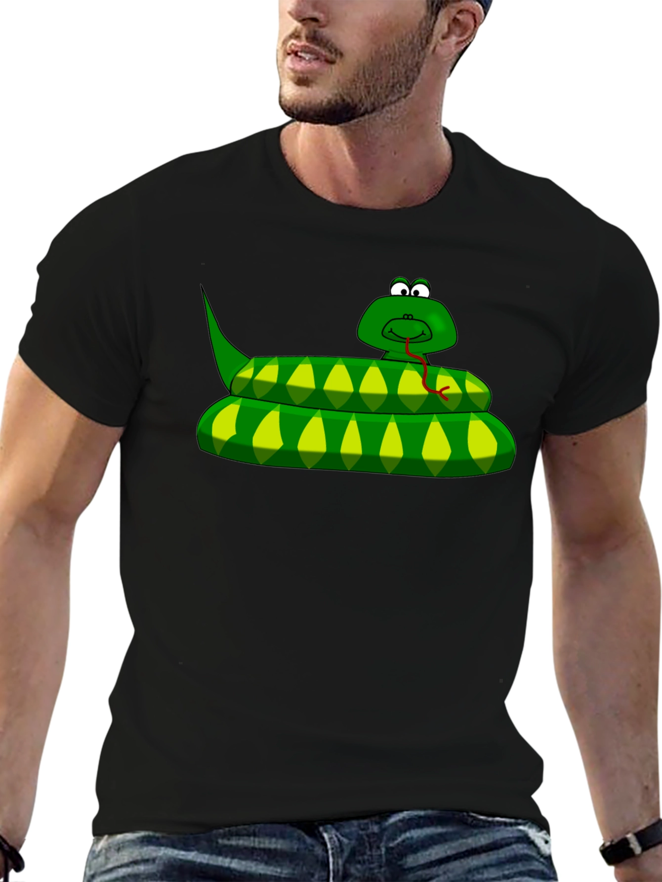 Cartoon Snake Graphic T-Shirt - Black
