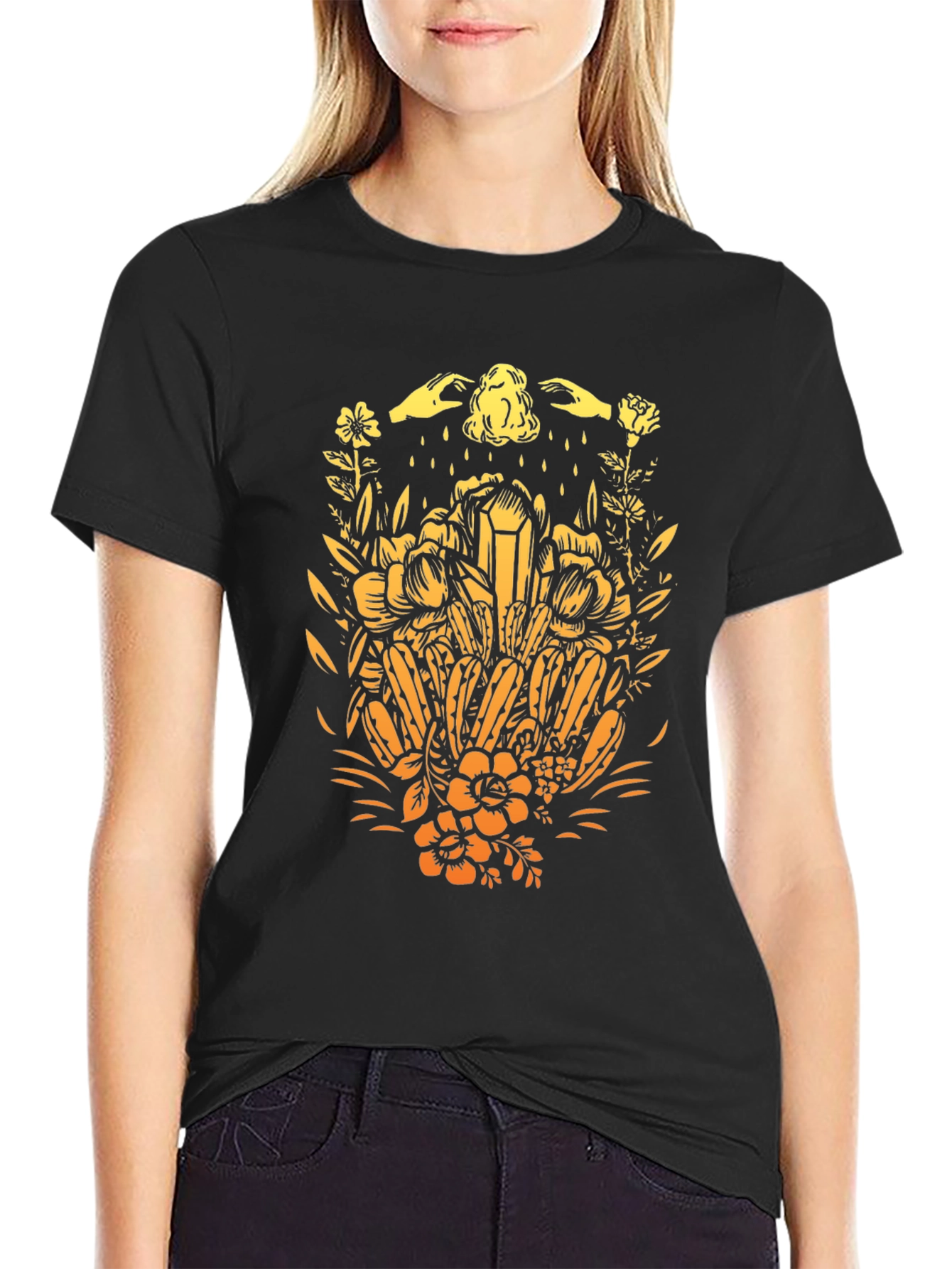 Botanical Crystal Graphic Tee - Black