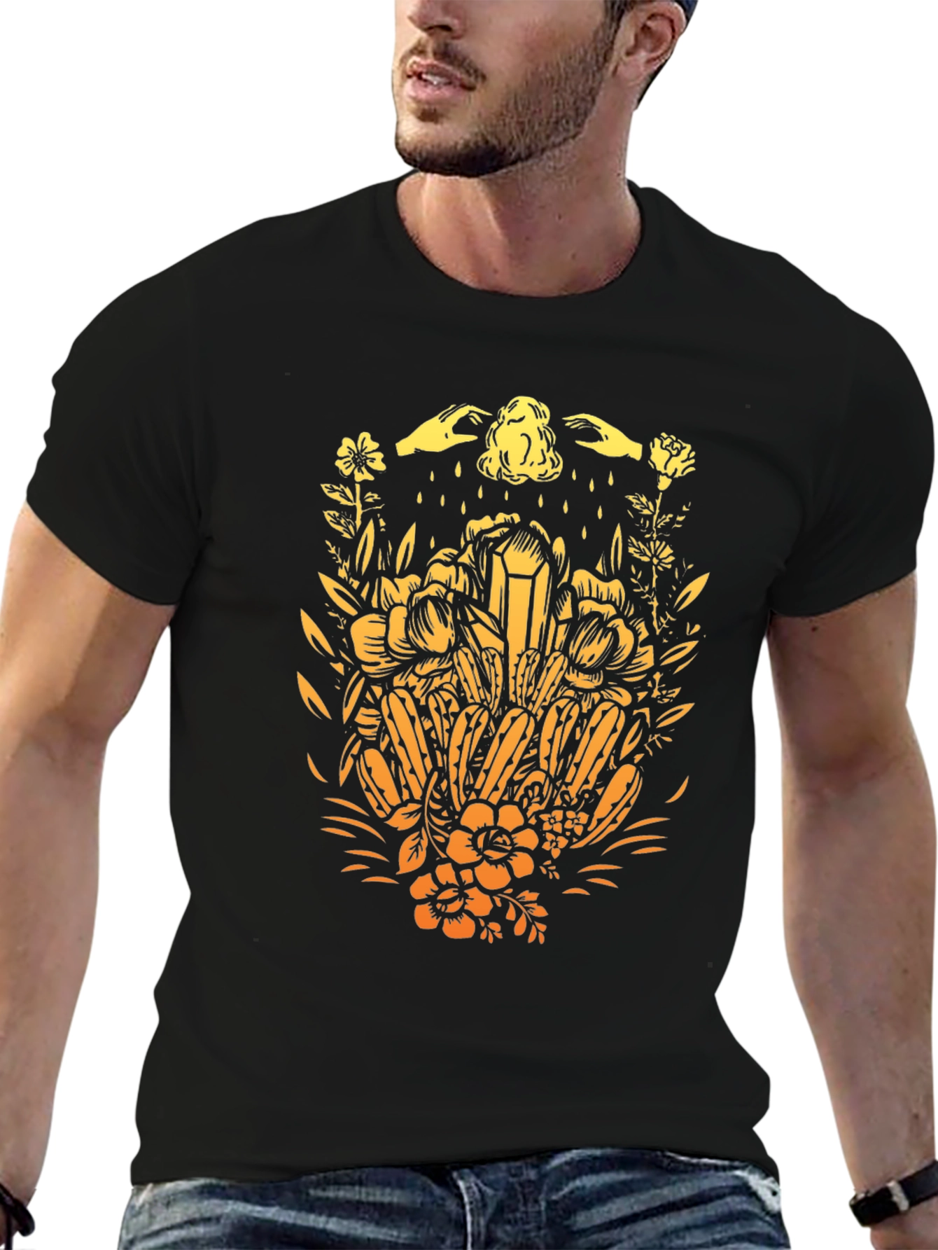 Botanical Crystal Graphic Tee - Black