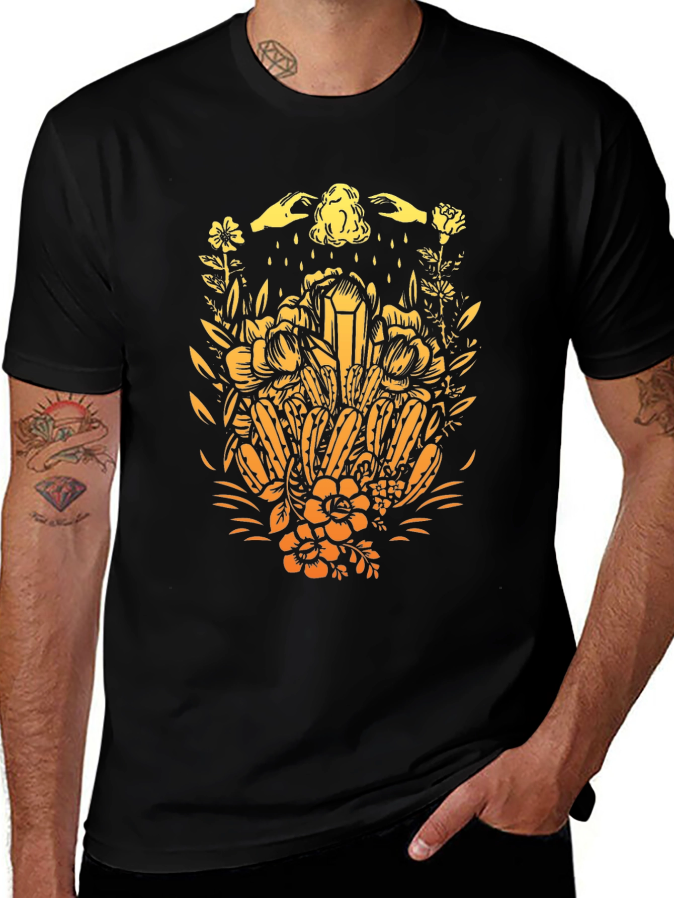 Botanical Crystal Graphic Tee - Black