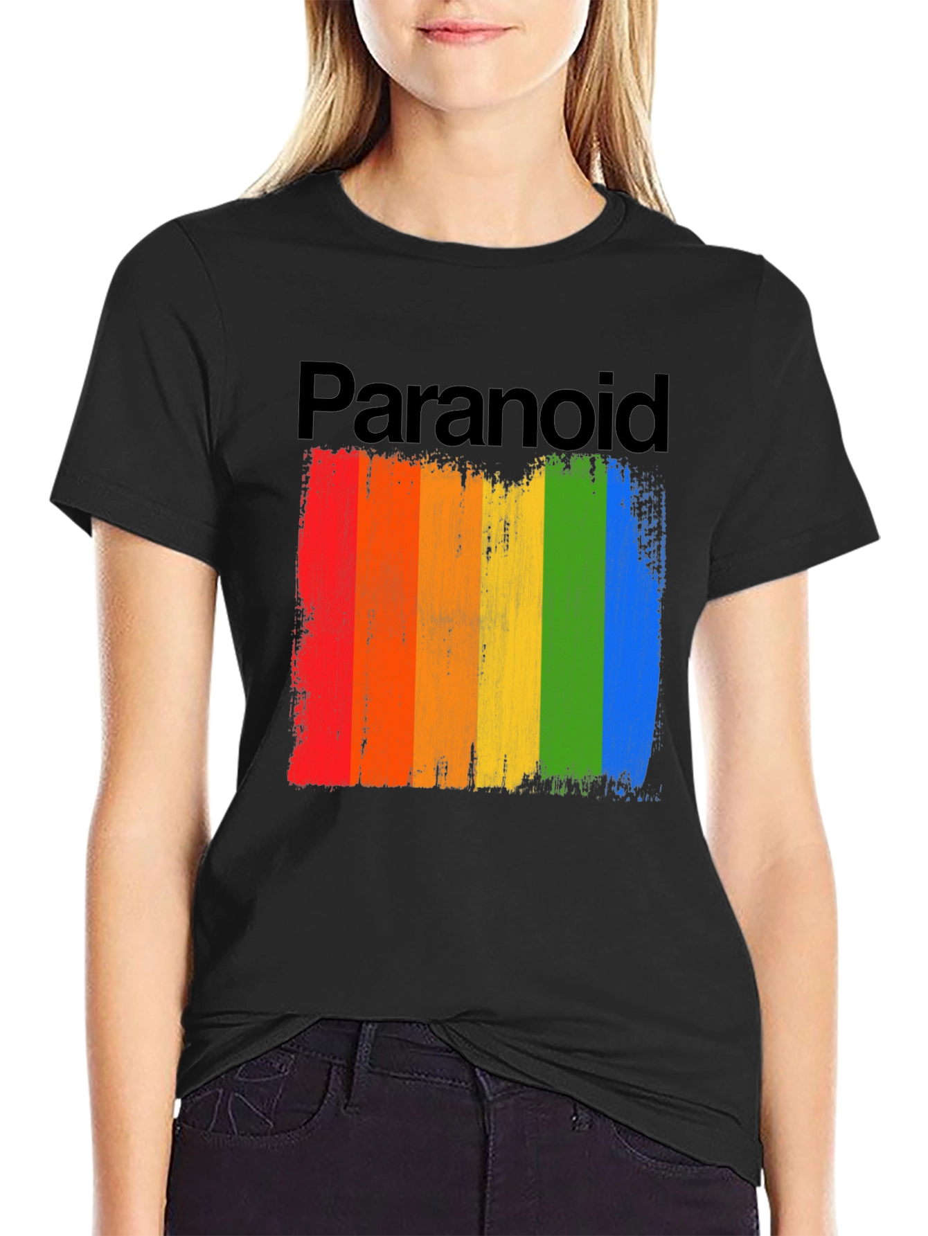 Paranoid Rainbow Stripe Graphic Tee - Black Cotton Blend