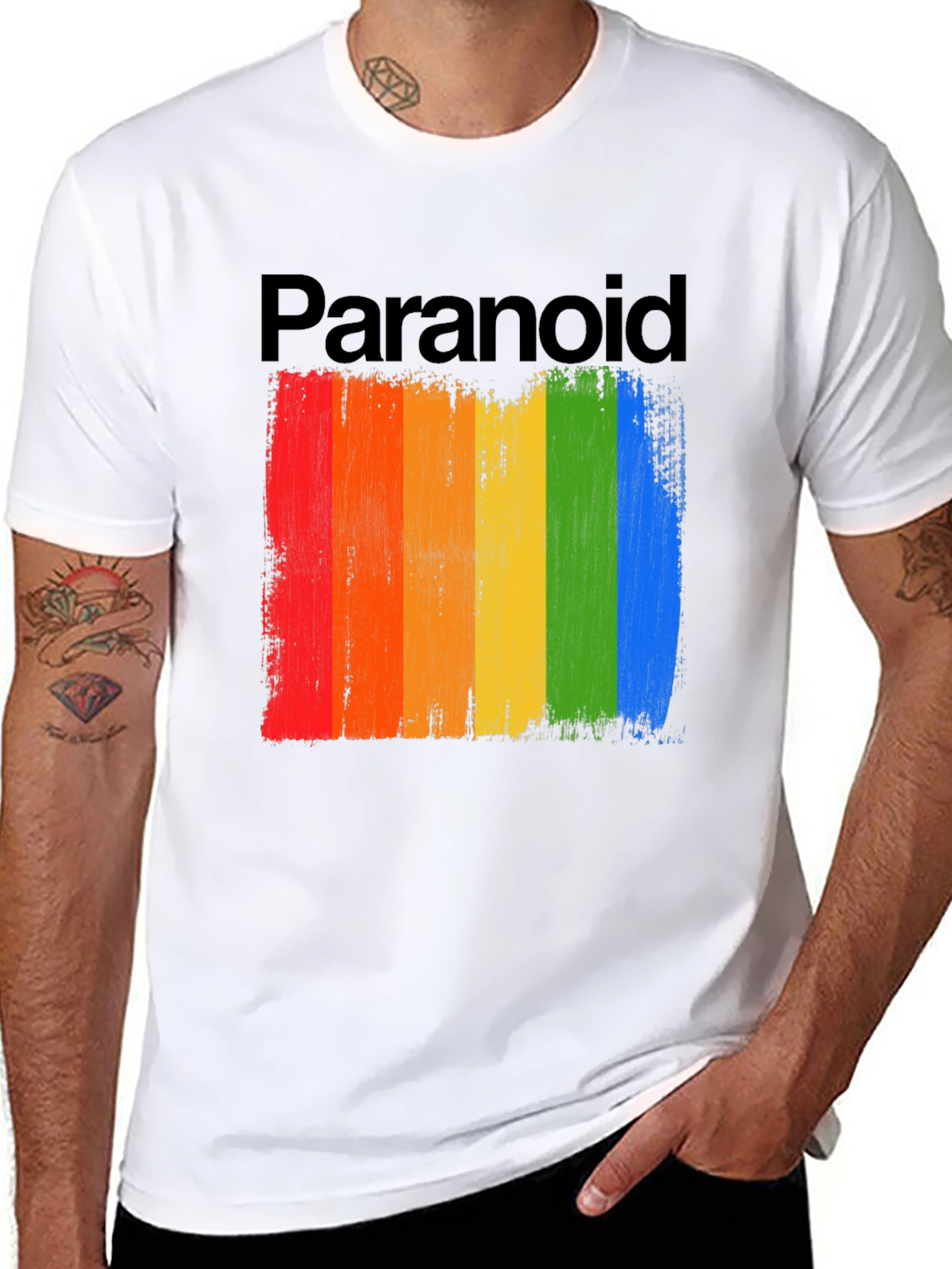 Paranoid Rainbow Stripe Graphic Tee - Black Cotton Blend