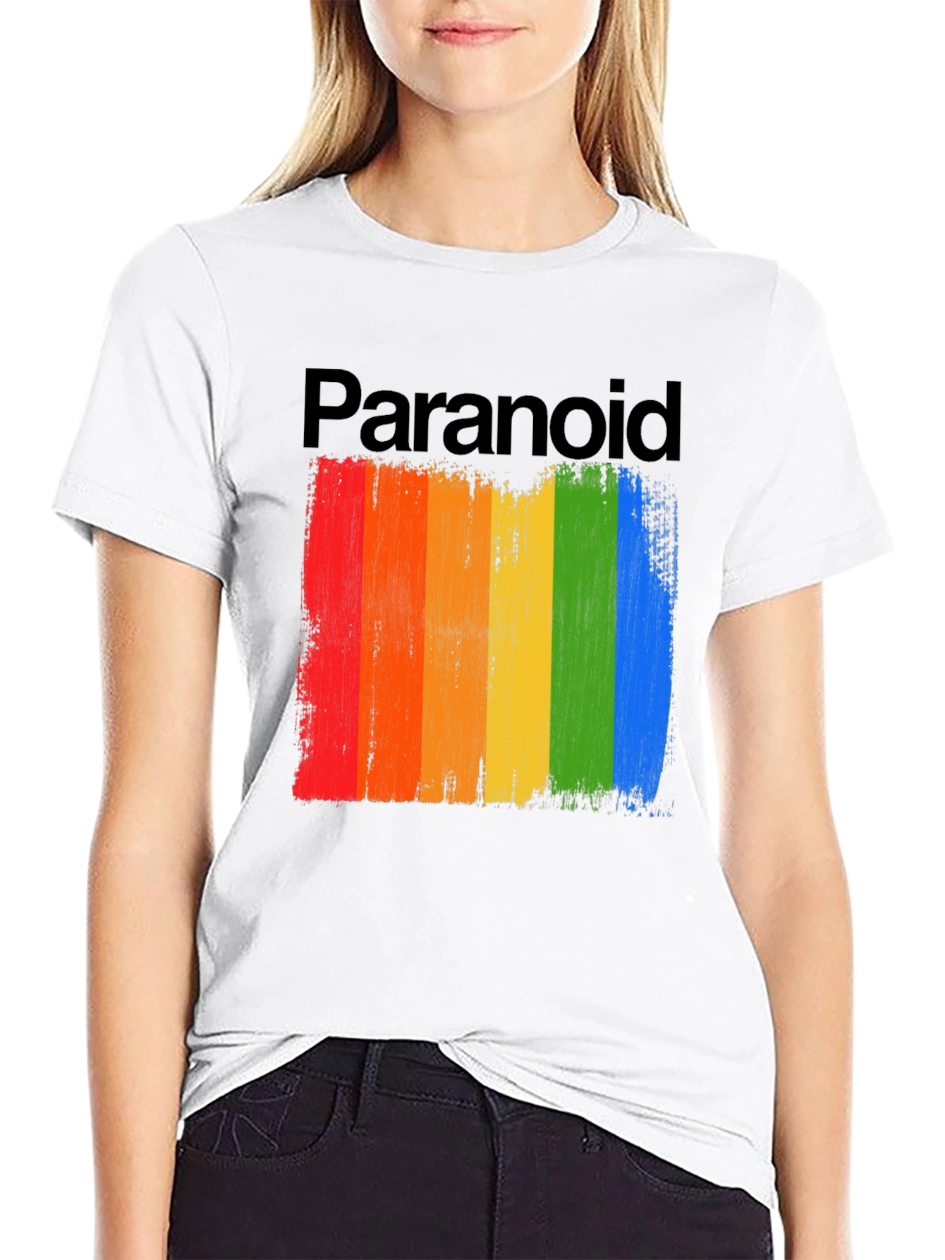 Paranoid Rainbow Stripe Graphic Tee - Black Cotton Blend
