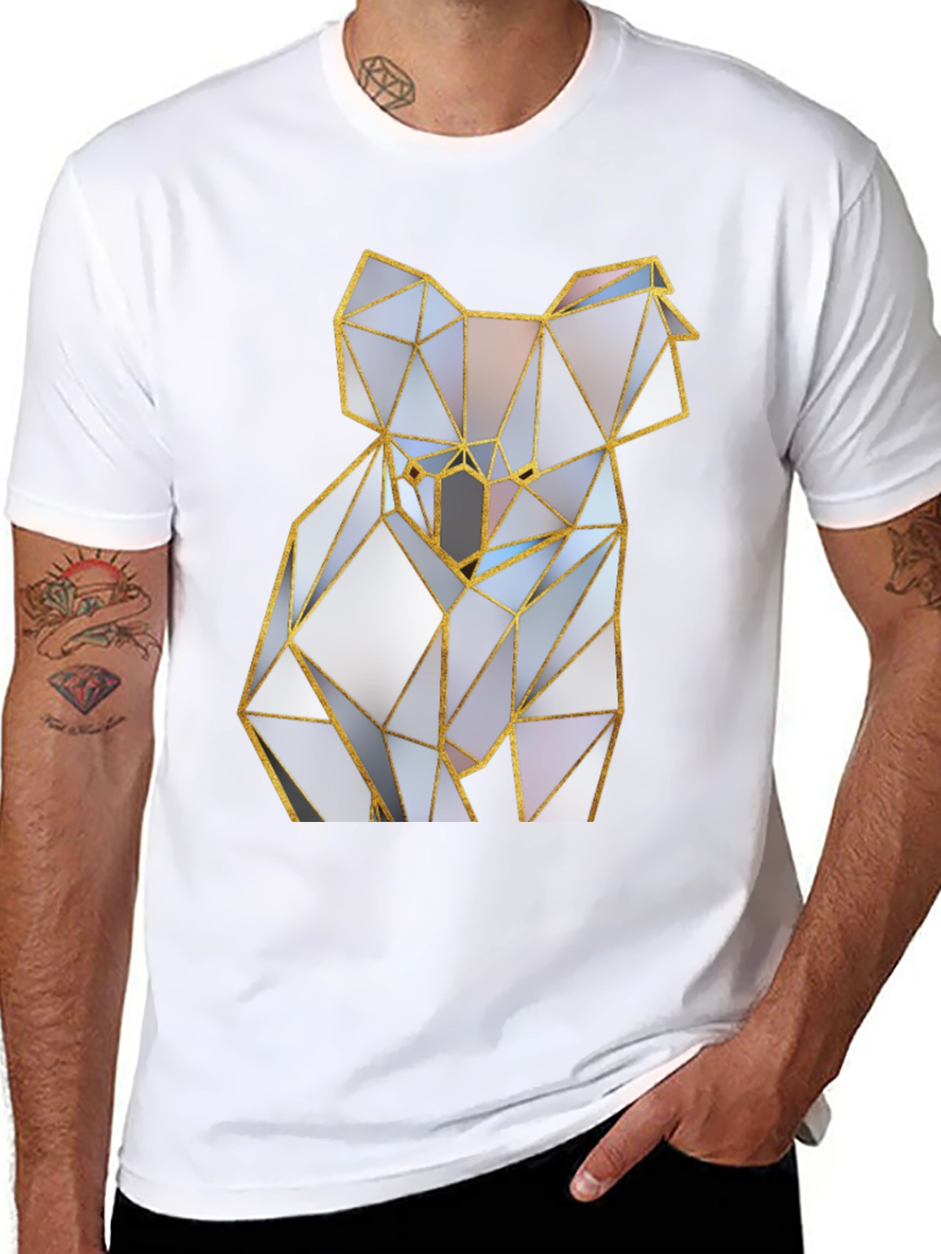 Geometric Koala Bear Graphic Tee - Black
