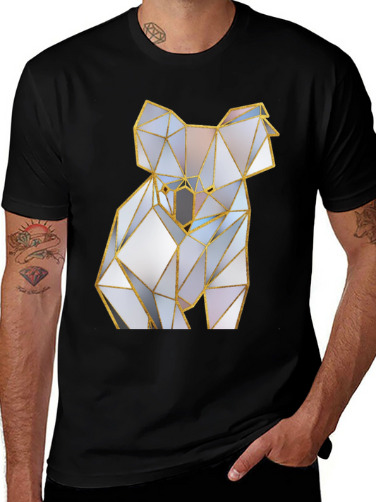 Geometric Koala Bear Graphic Tee - Black