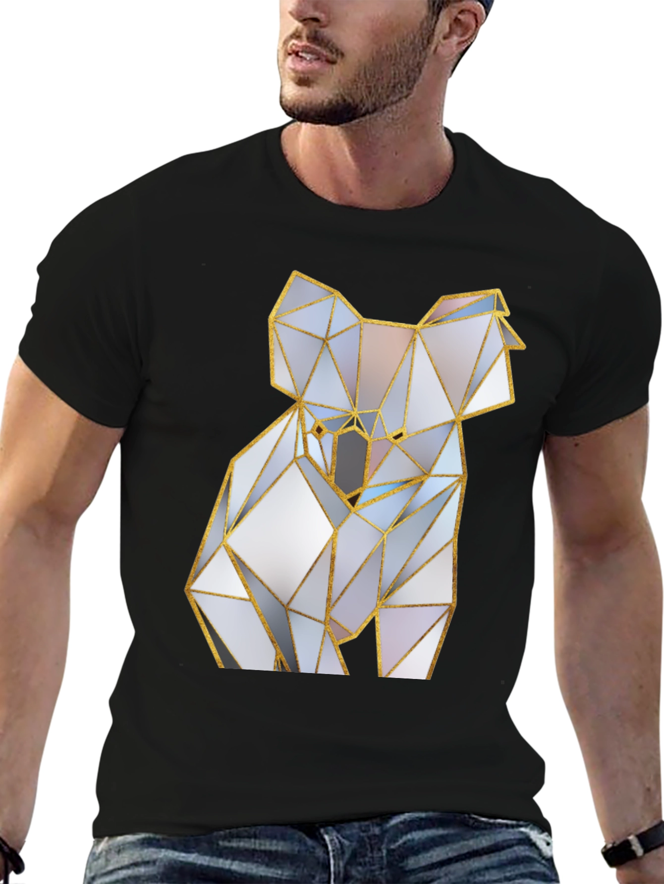 Geometric Koala Bear Graphic Tee - Black