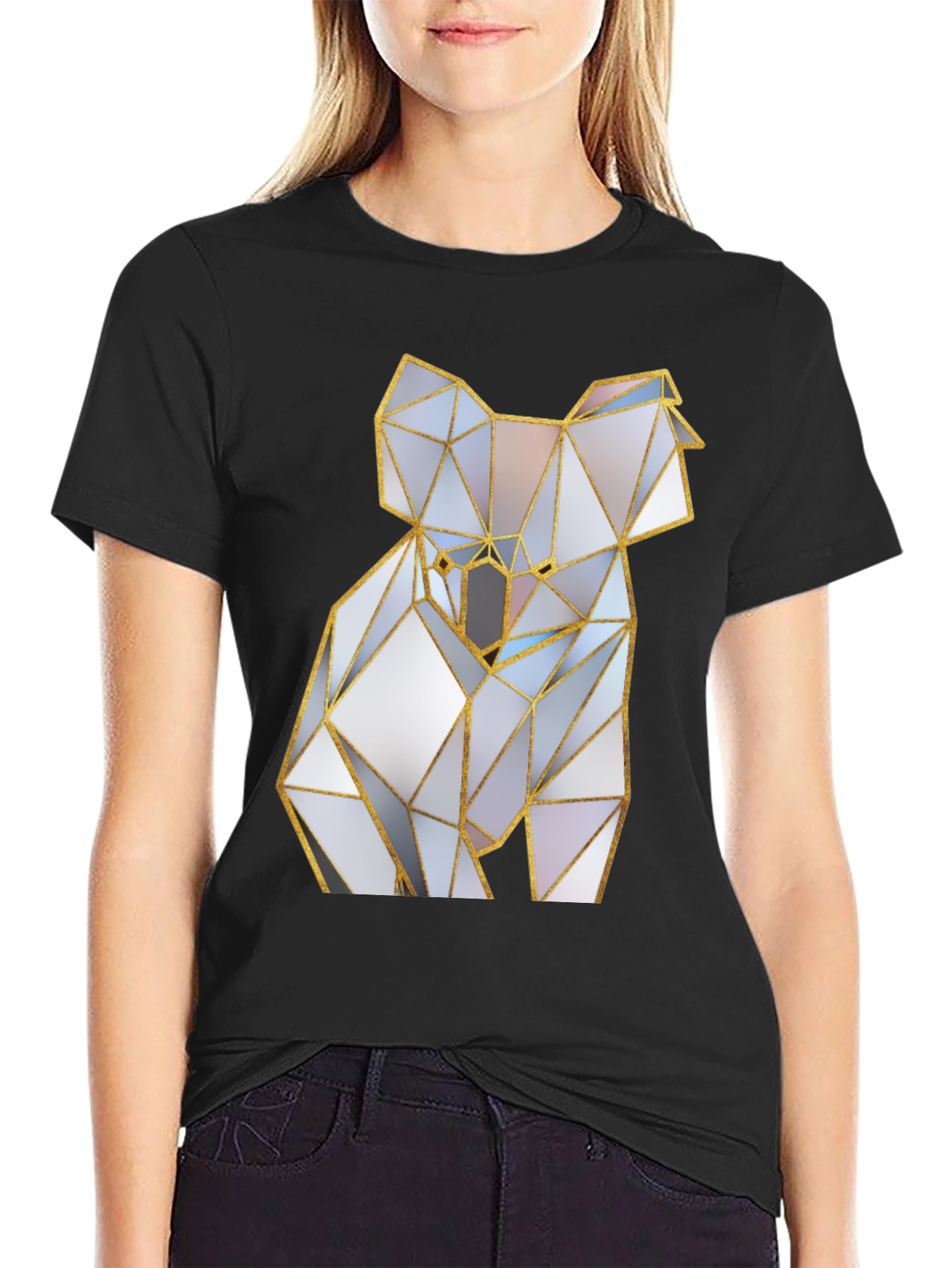 Geometric Koala Bear Graphic Tee - Black