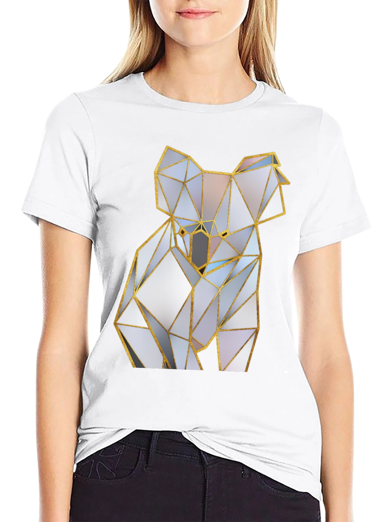 Geometric Koala Bear Graphic Tee - Black