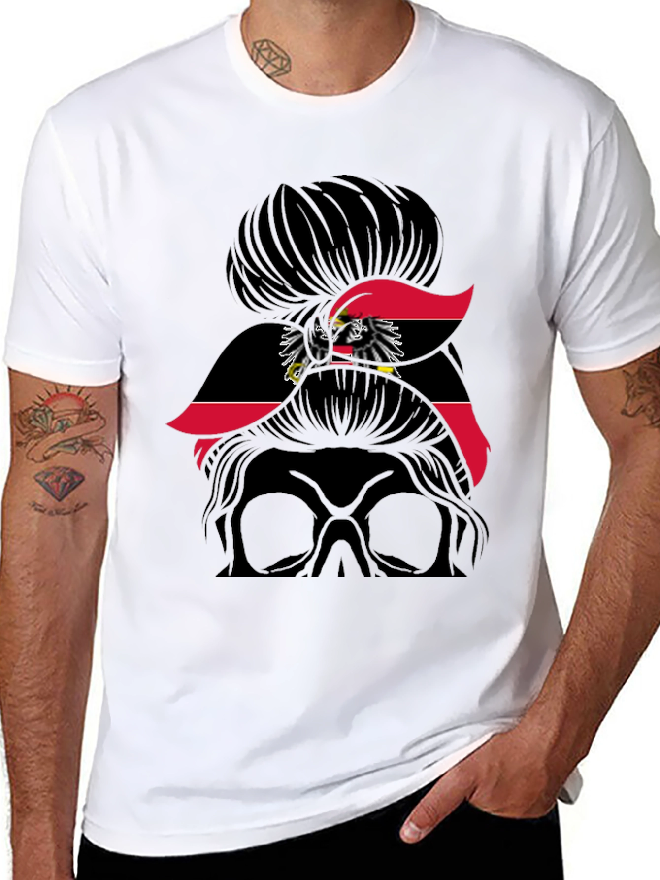 Austria Flag Messy Bun Skull T-Shirt