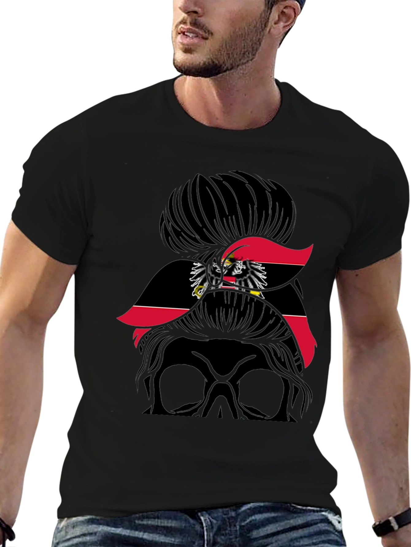 Austria Flag Messy Bun Skull T-Shirt