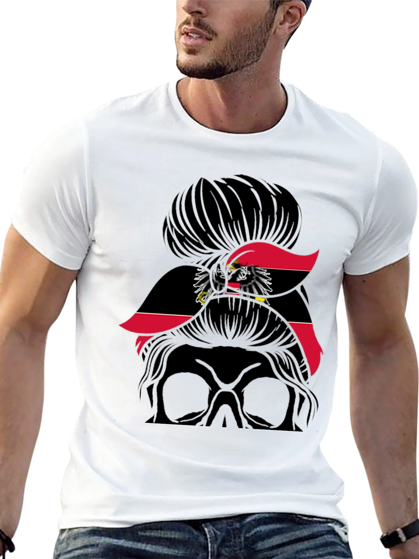 Austria Flag Messy Bun Skull T-Shirt