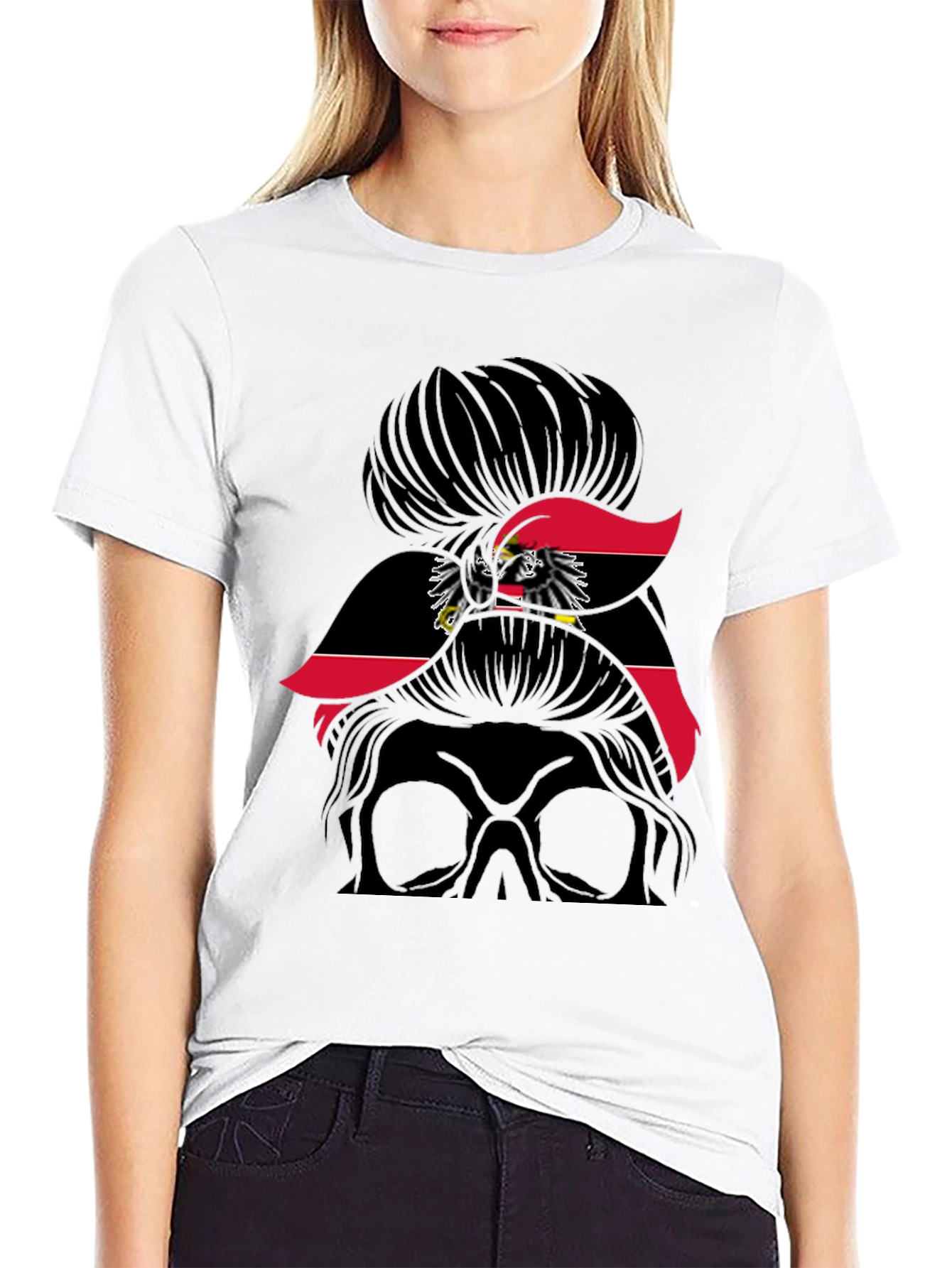 Austria Flag Messy Bun Skull T-Shirt