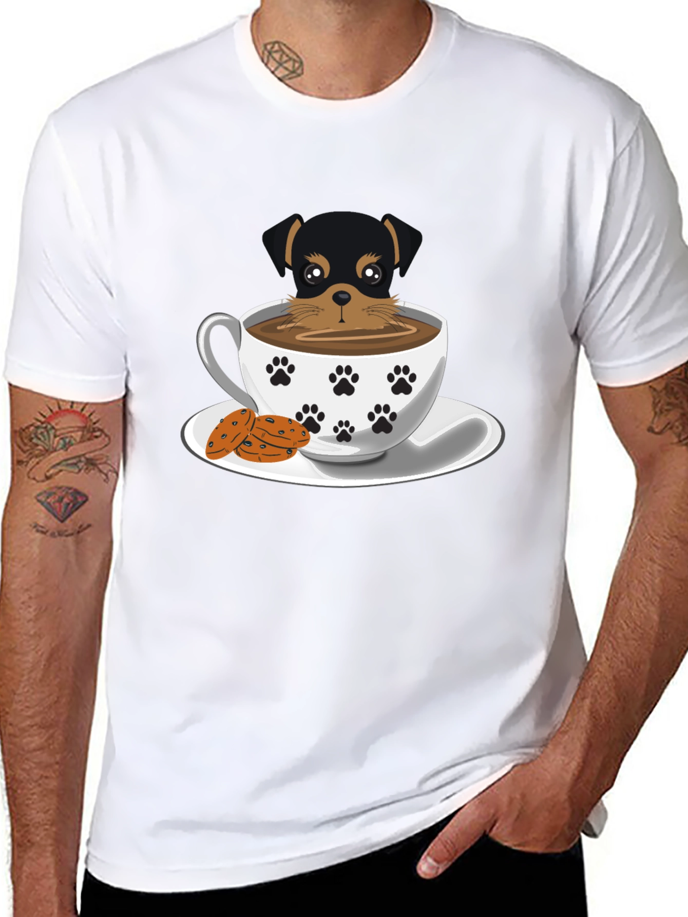 Cute Dog in Cup Tee - Unisex Black T-Shirt