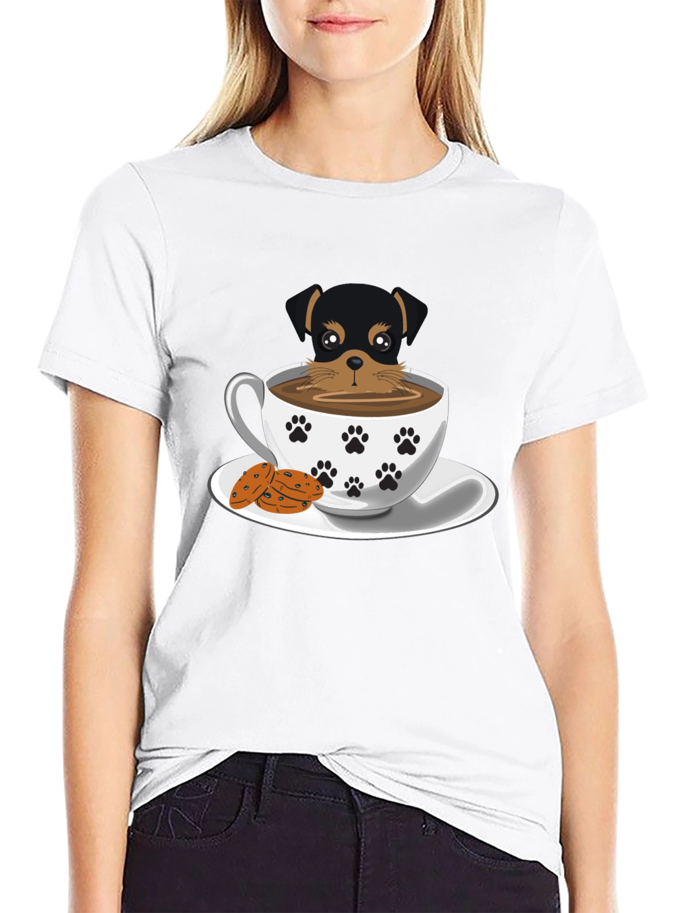 Cute Dog in Cup Tee - Unisex Black T-Shirt