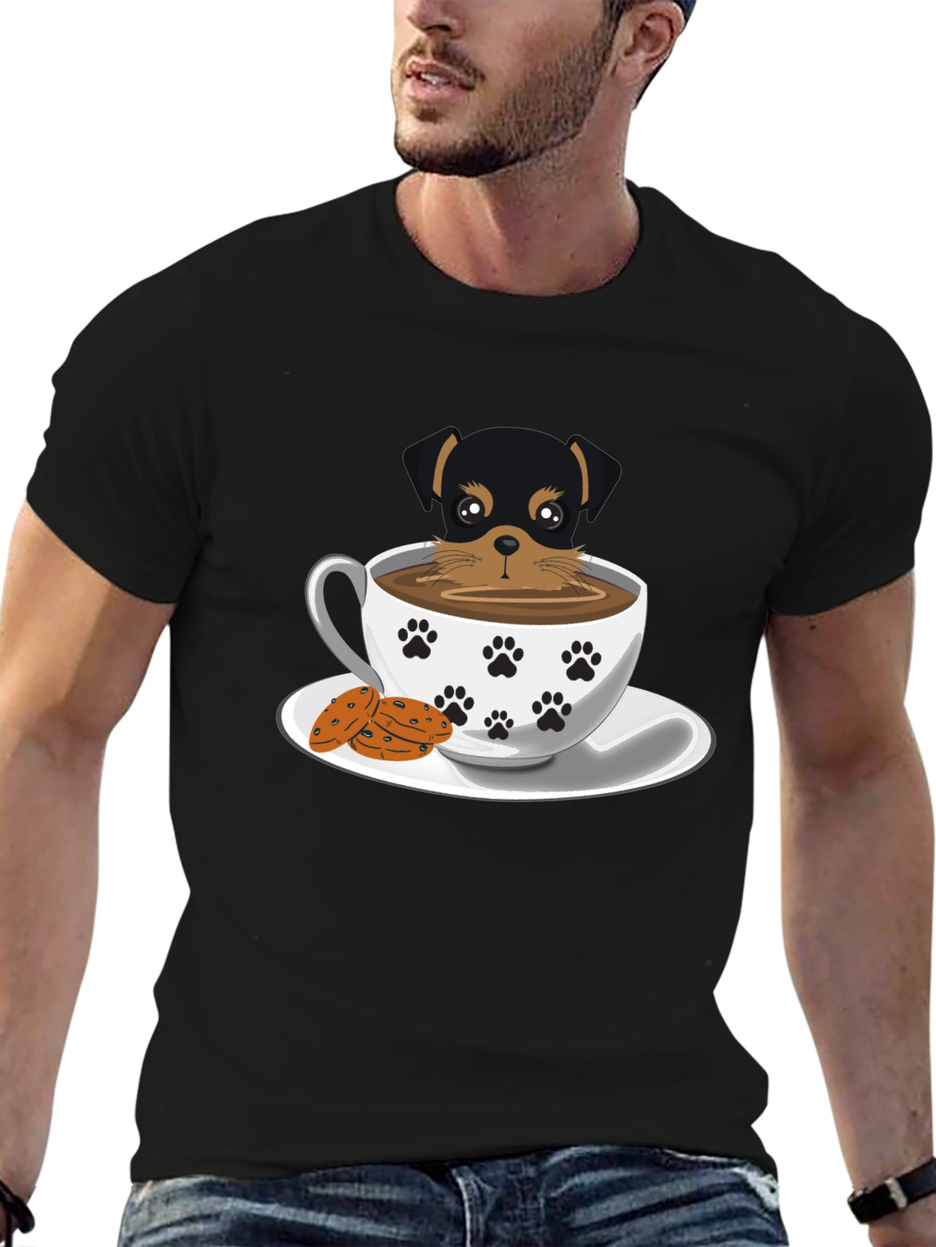 Cute Dog in Cup Tee - Unisex Black T-Shirt