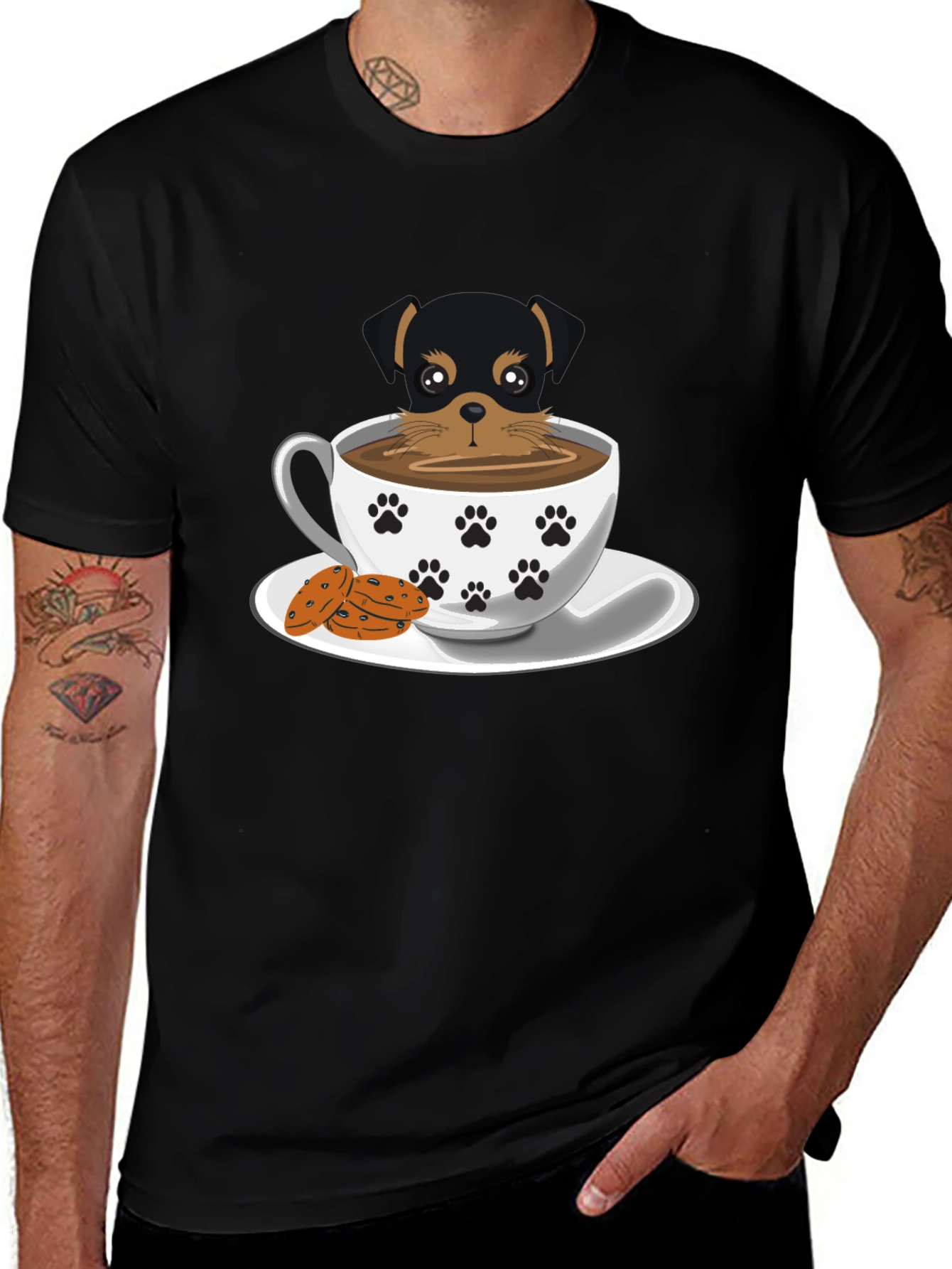Cute Dog in Cup Tee - Unisex Black T-Shirt