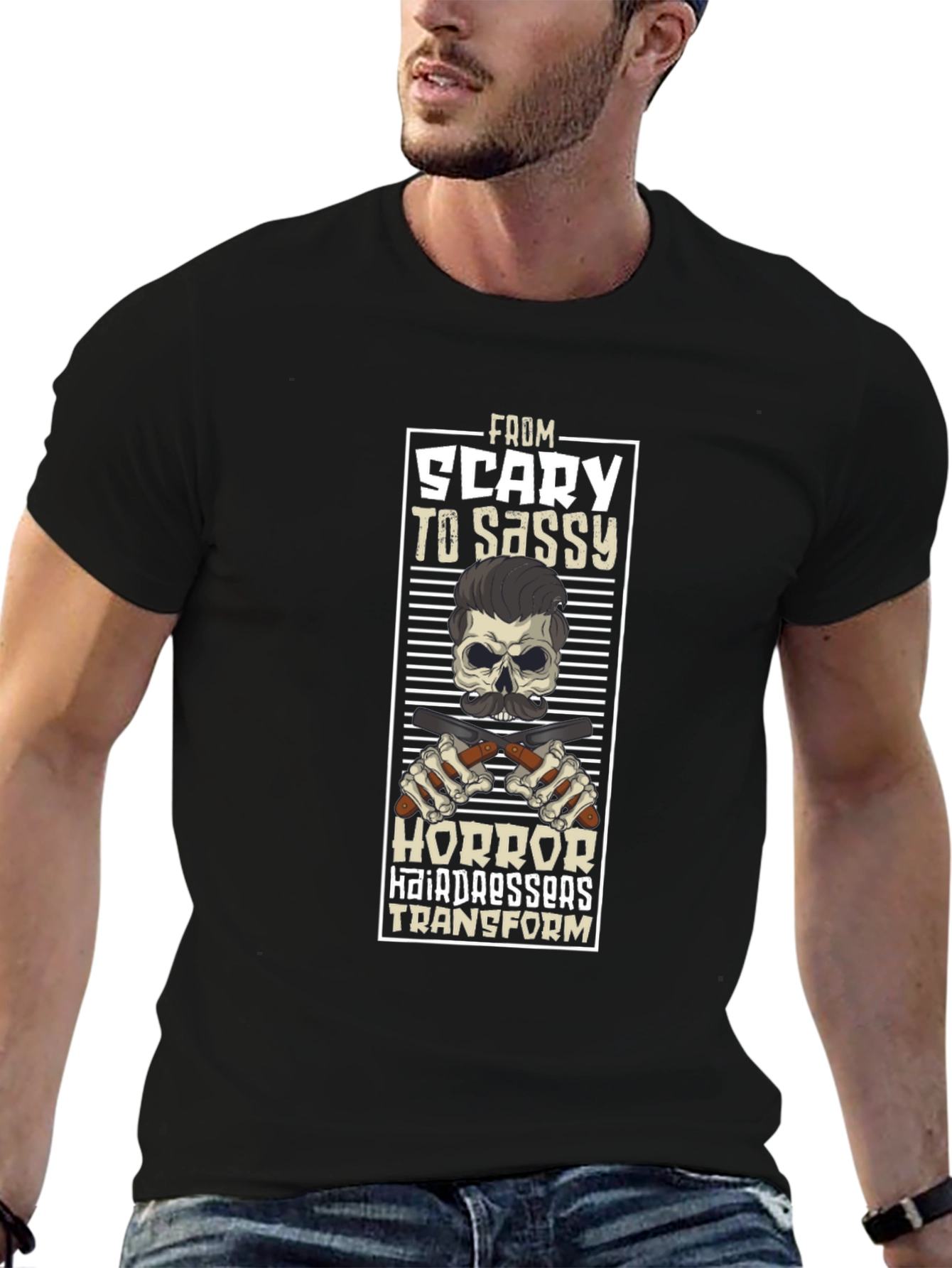 Scary to Sassy Horror Barber T-Shirt