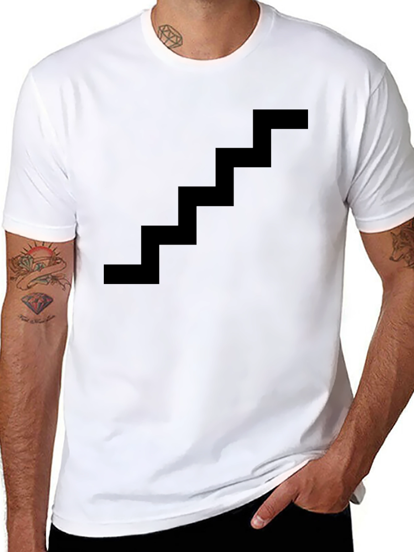 Minimalist Staircase Design Black Cotton T-Shirt