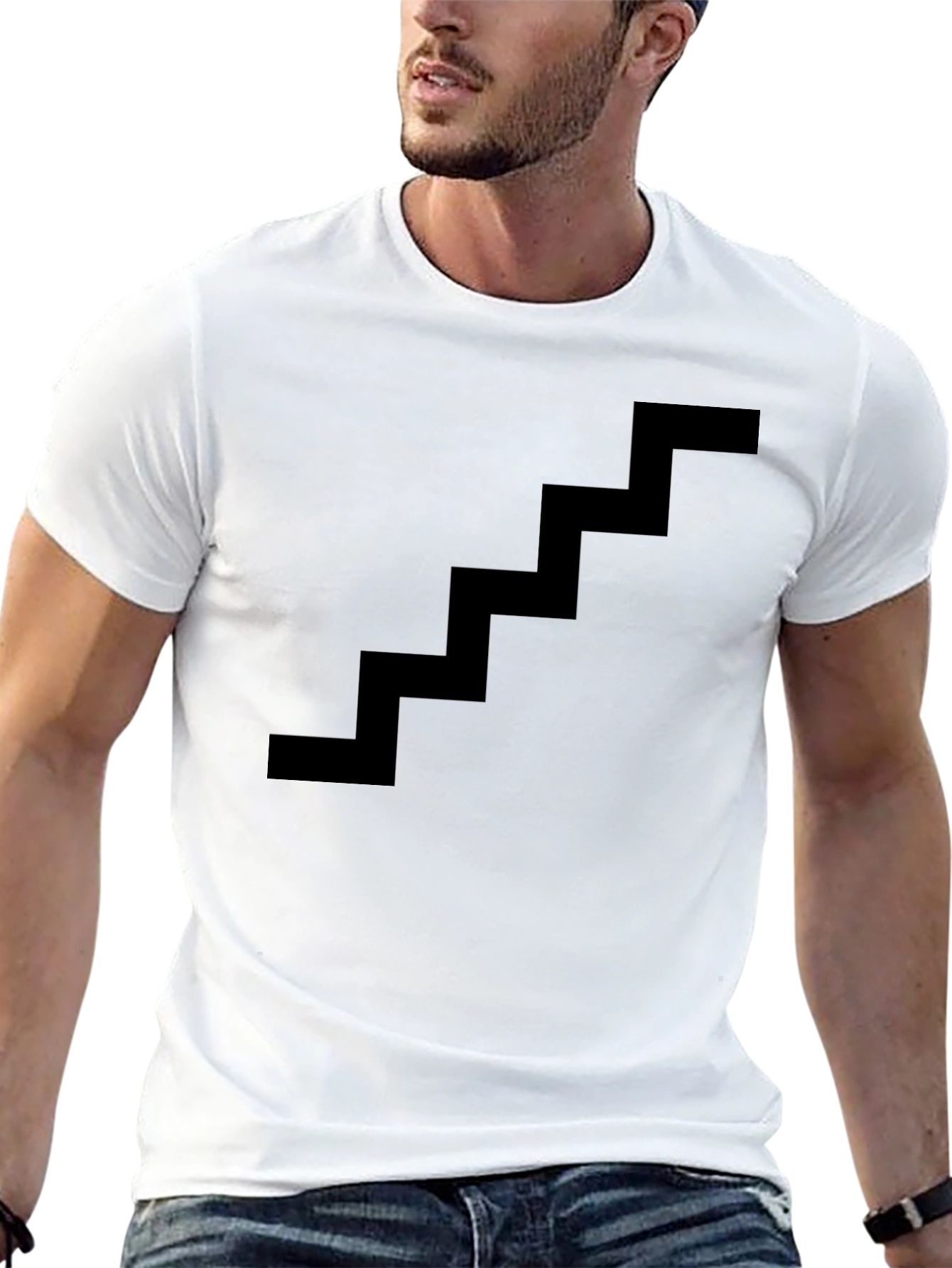 Minimalist Staircase Design Black Cotton T-Shirt