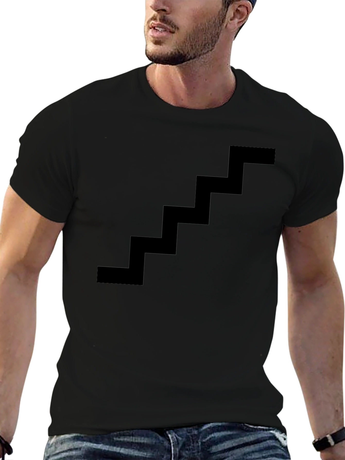 Minimalist Staircase Design Black Cotton T-Shirt
