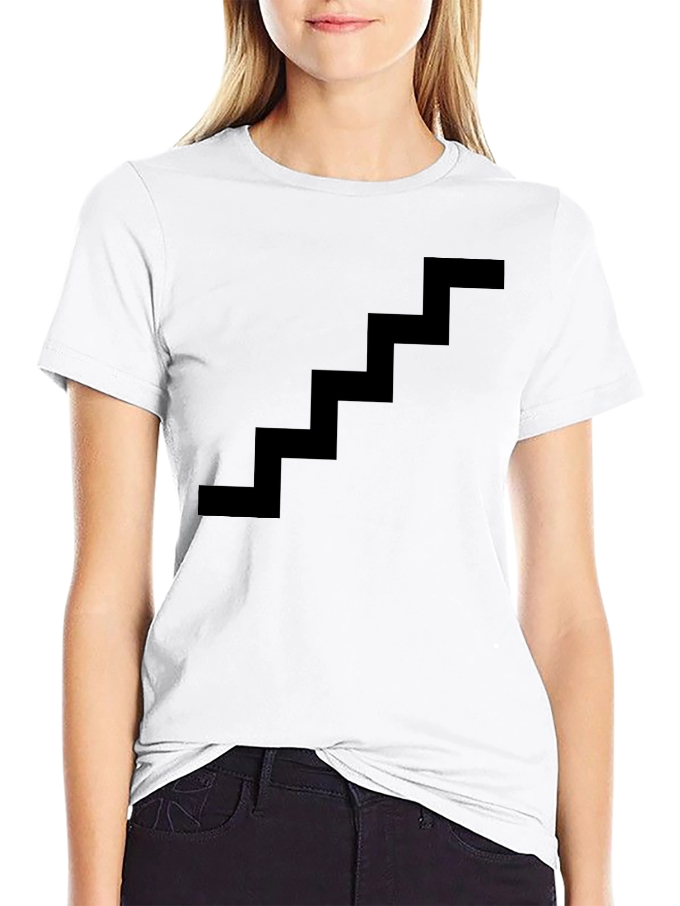 Minimalist Staircase Design Black Cotton T-Shirt
