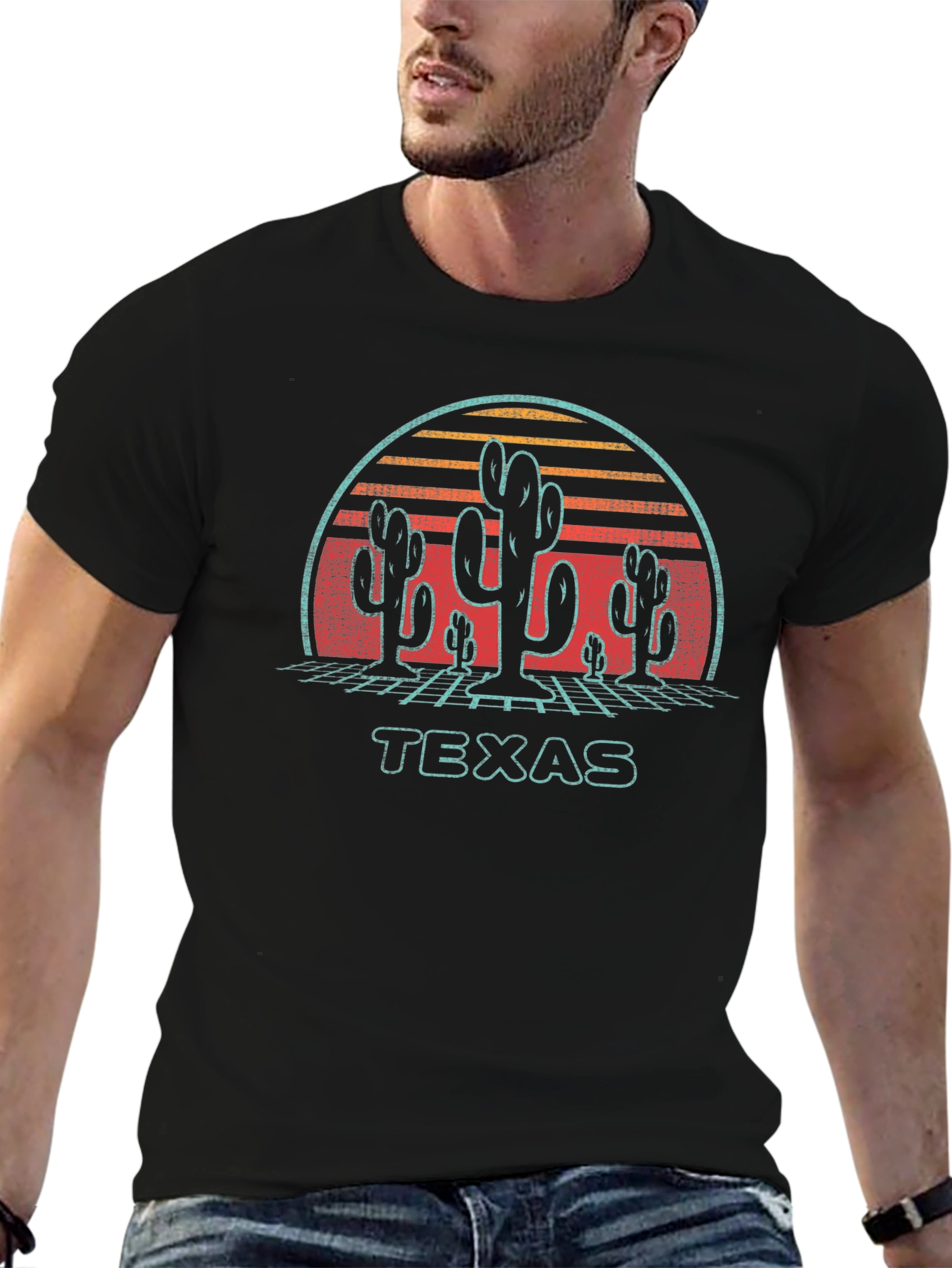 Texas Cactus Retro Graphic T-Shirt